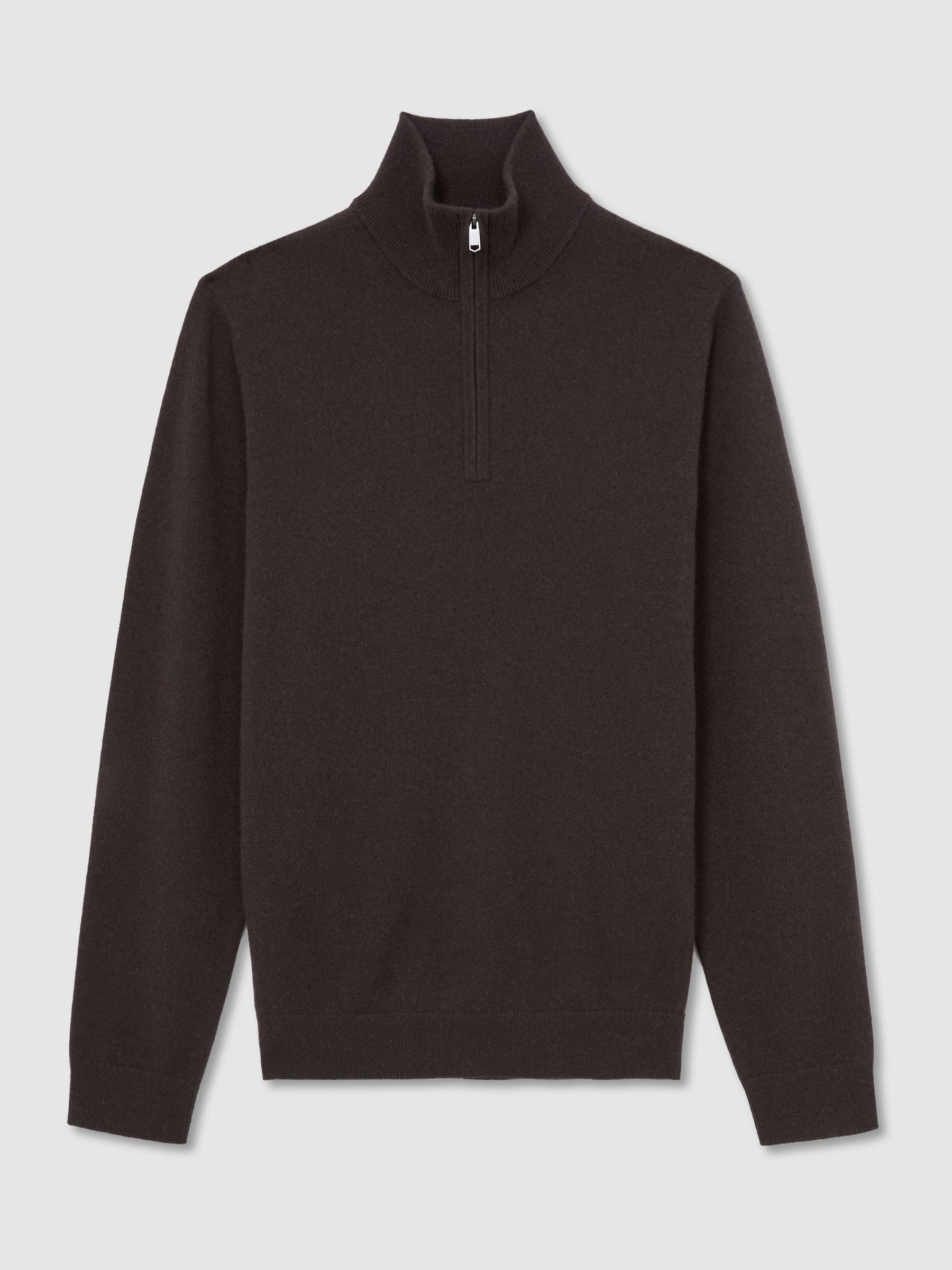 100% Cashmere Half-Zip Jumper in Chocolate Melange - Image 2 of 7