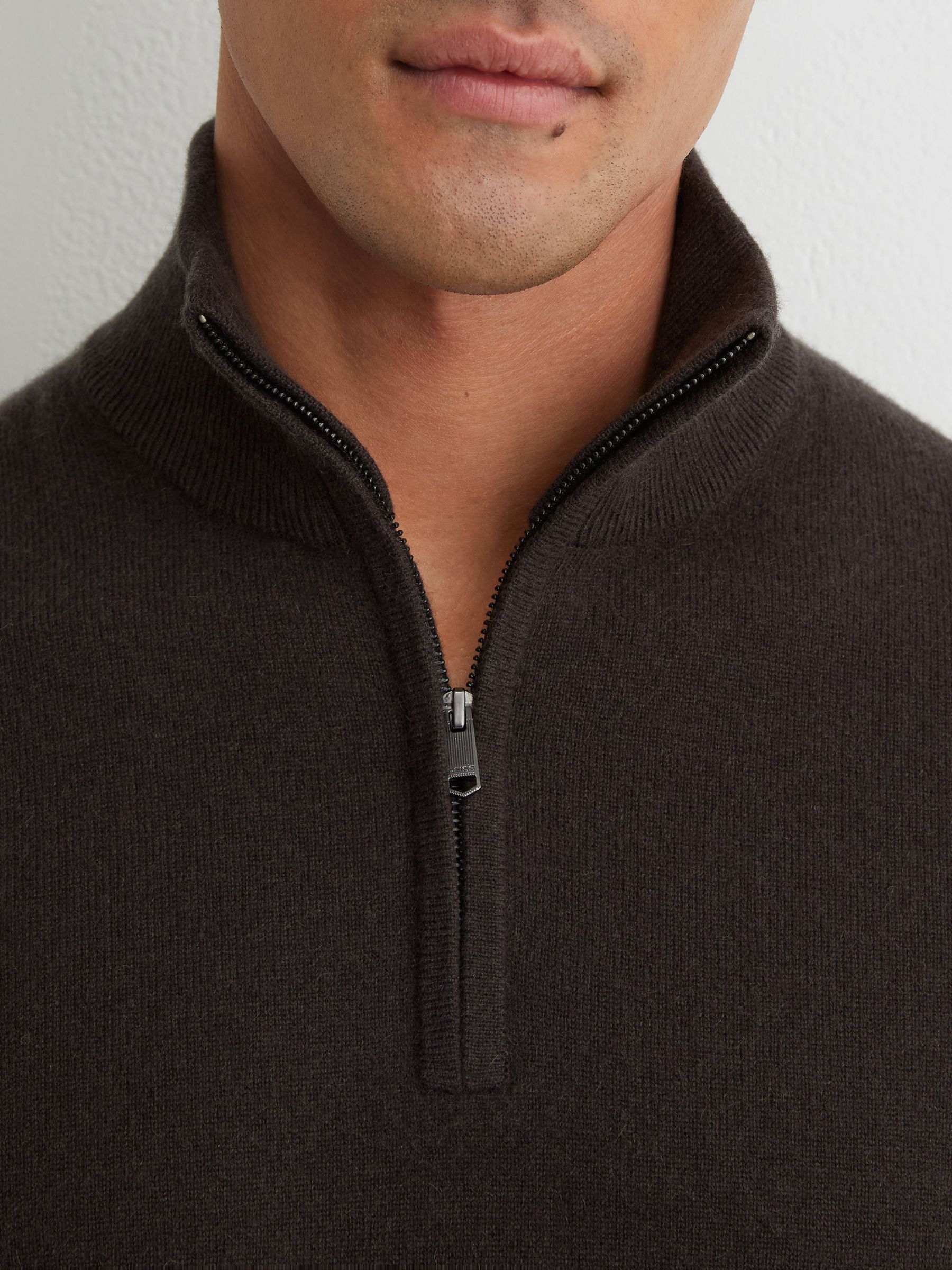 100% Cashmere Half-Zip Jumper in Chocolate Melange - Image 5 of 7