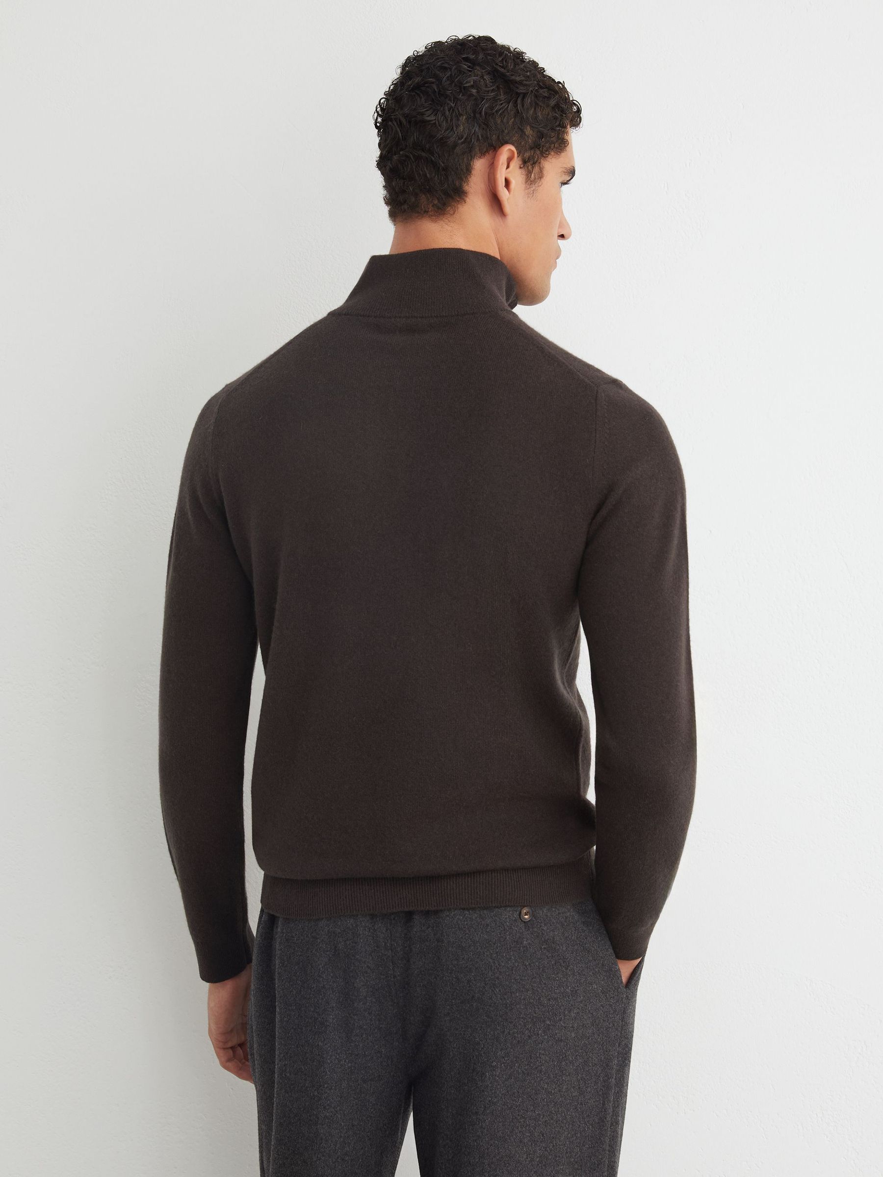 100% Cashmere Half-Zip Jumper in Chocolate Melange - Image 6 of 7