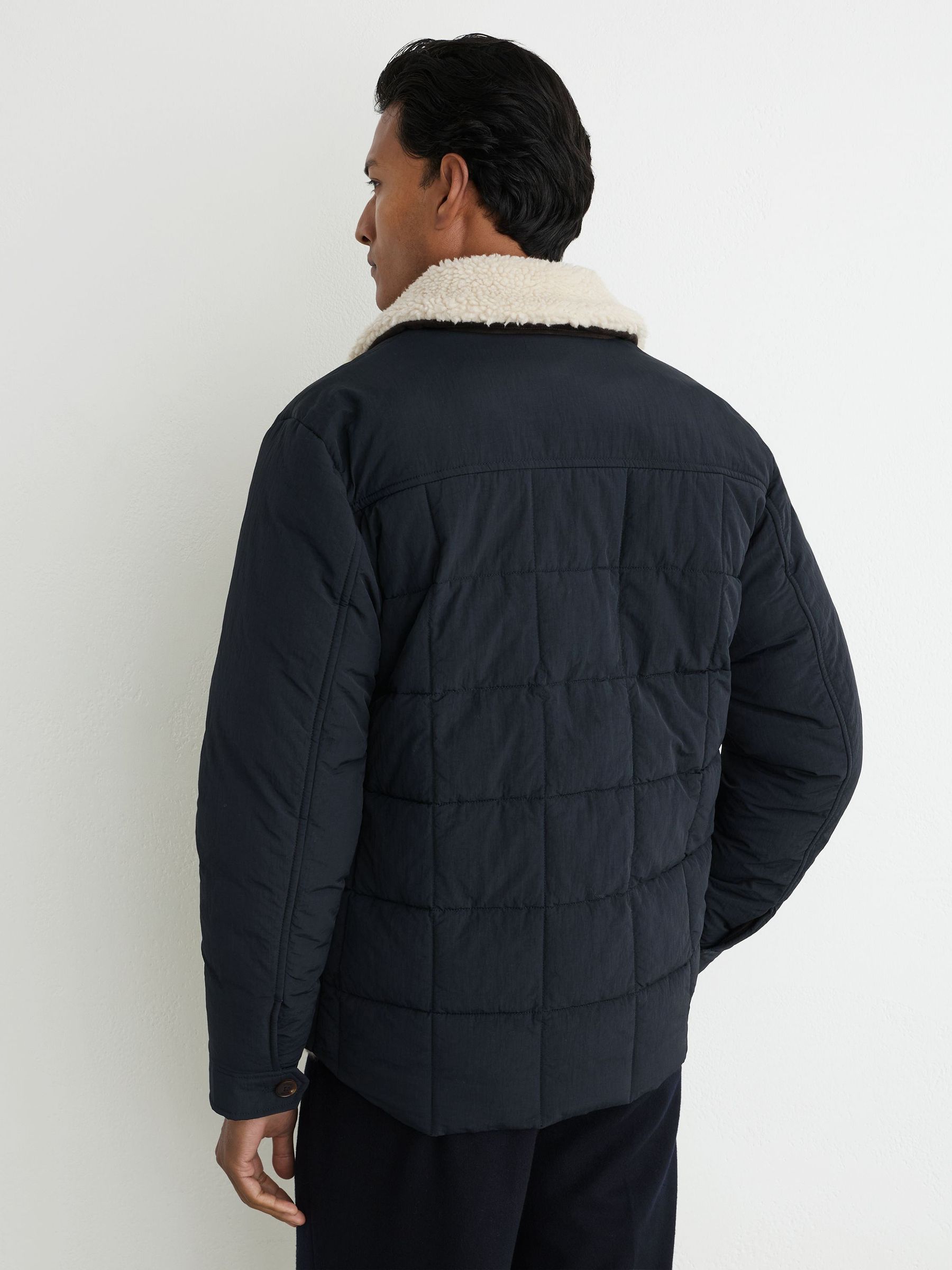 Borg-Collar Quilted Zip-Through Jacket in Navy - Image 5 of 7