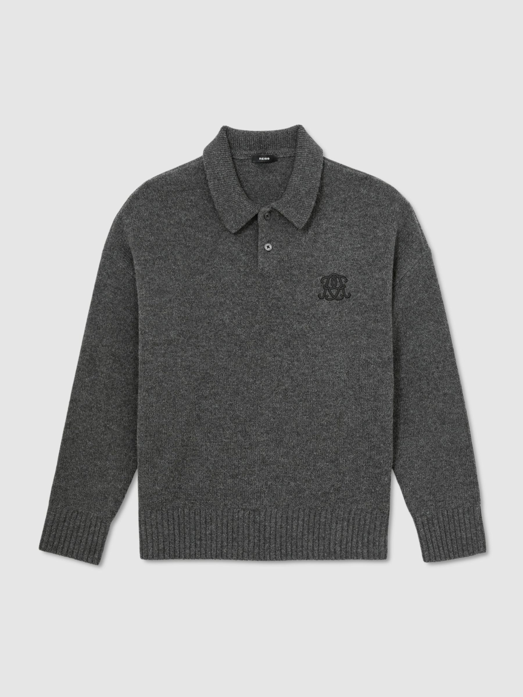 Monogram Ull Jumper med Avslappnad Passform i Antracitgrå - Bild 2 av 7