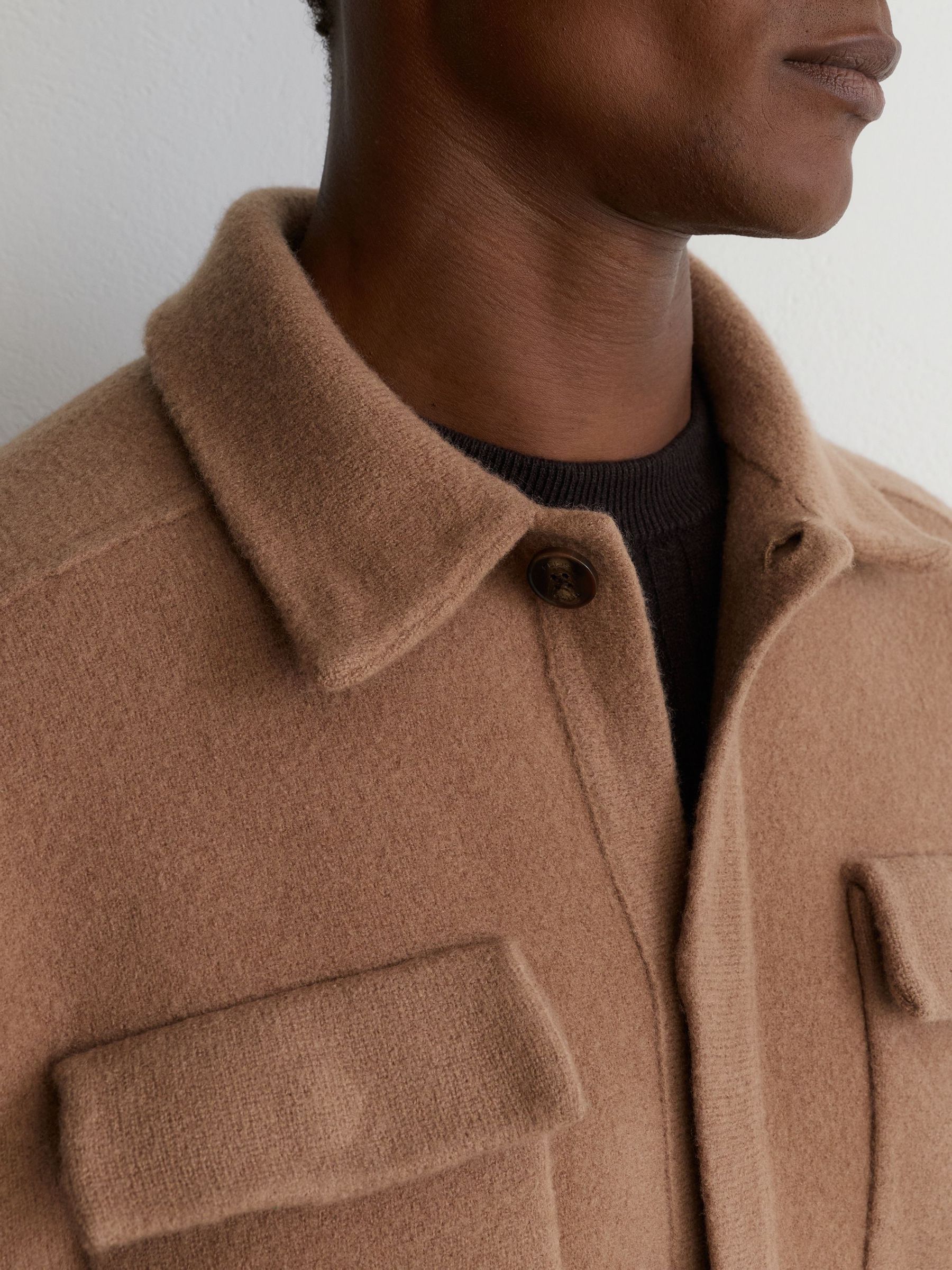 Boiled Wool Twin-Pocket Overshirt in Camel - Billede 3 af 7
