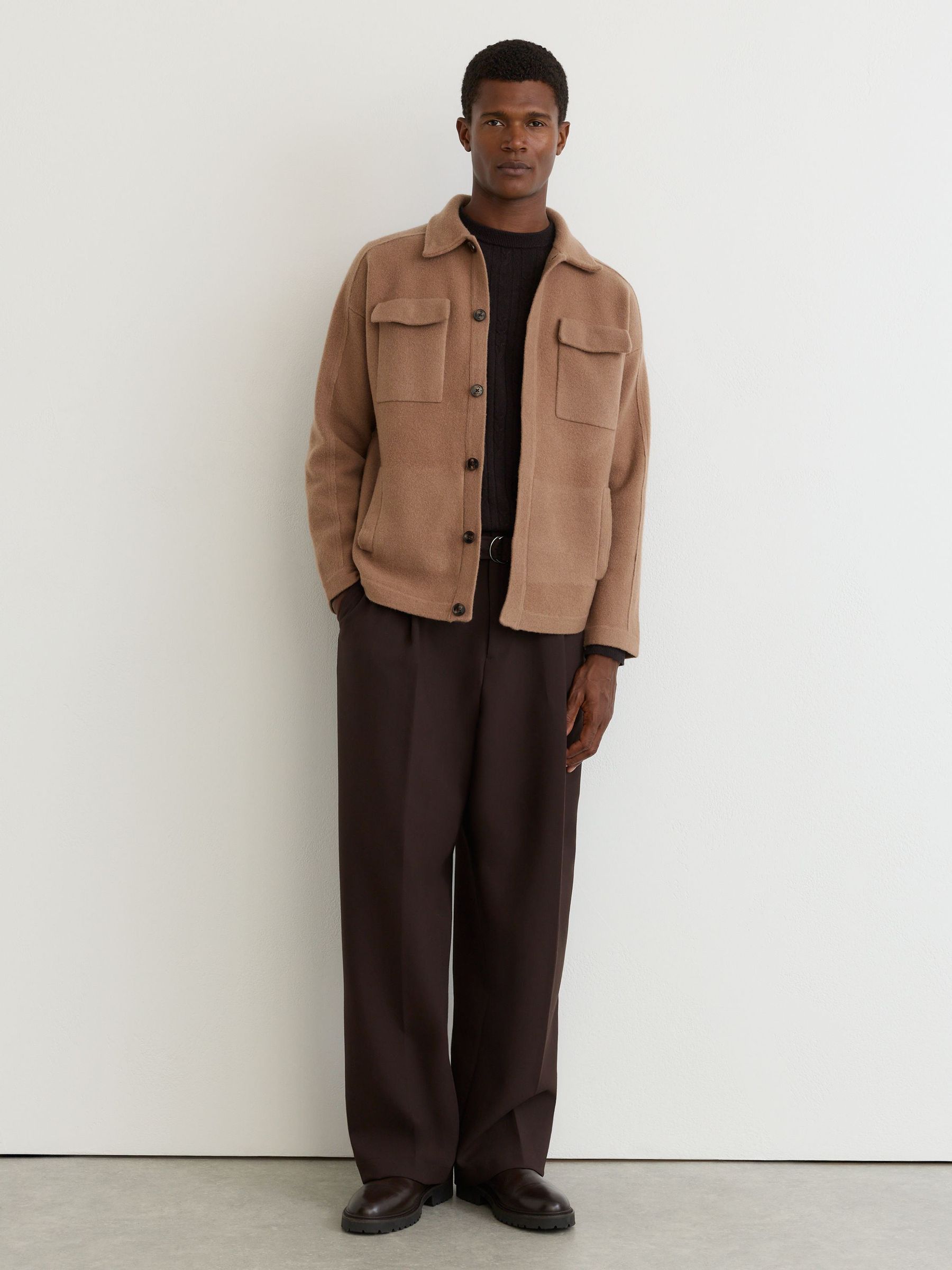 Boiled Wool Twin-Pocket Overshirt in Camel - Billede 4 af 7