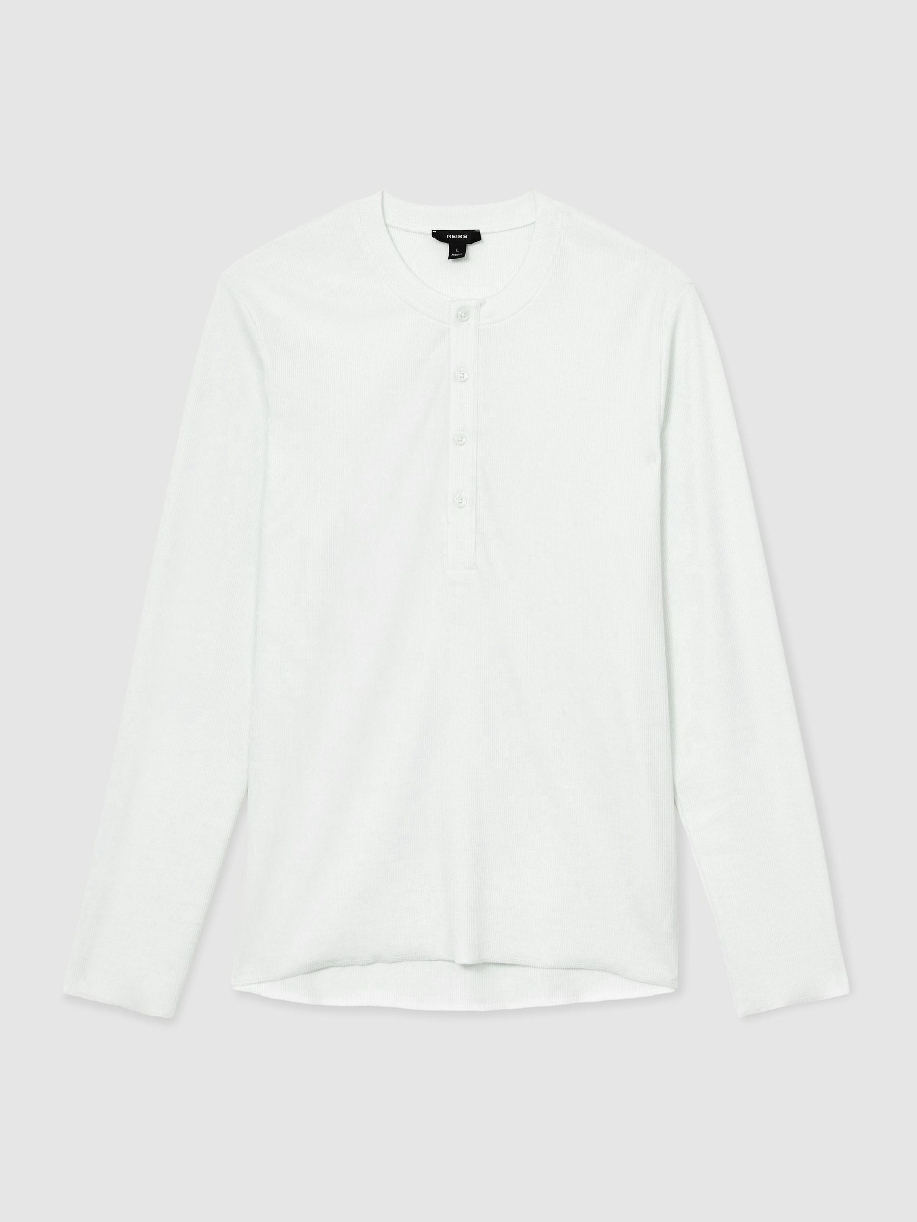 Ribbed Long-Sleeve Henley T-Shirt in White - Image 2 of 5