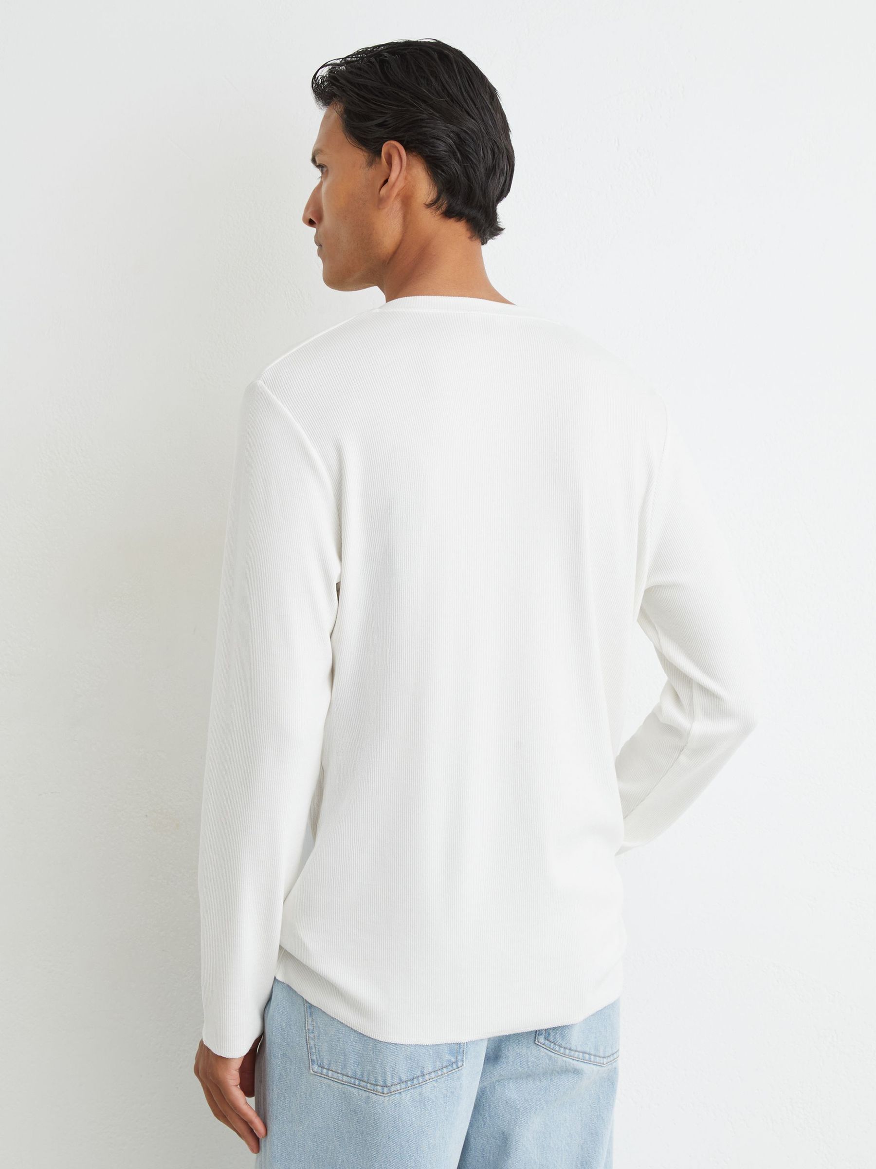 Ribbed Long-Sleeve Henley T-Shirt in White - Image 4 of 5