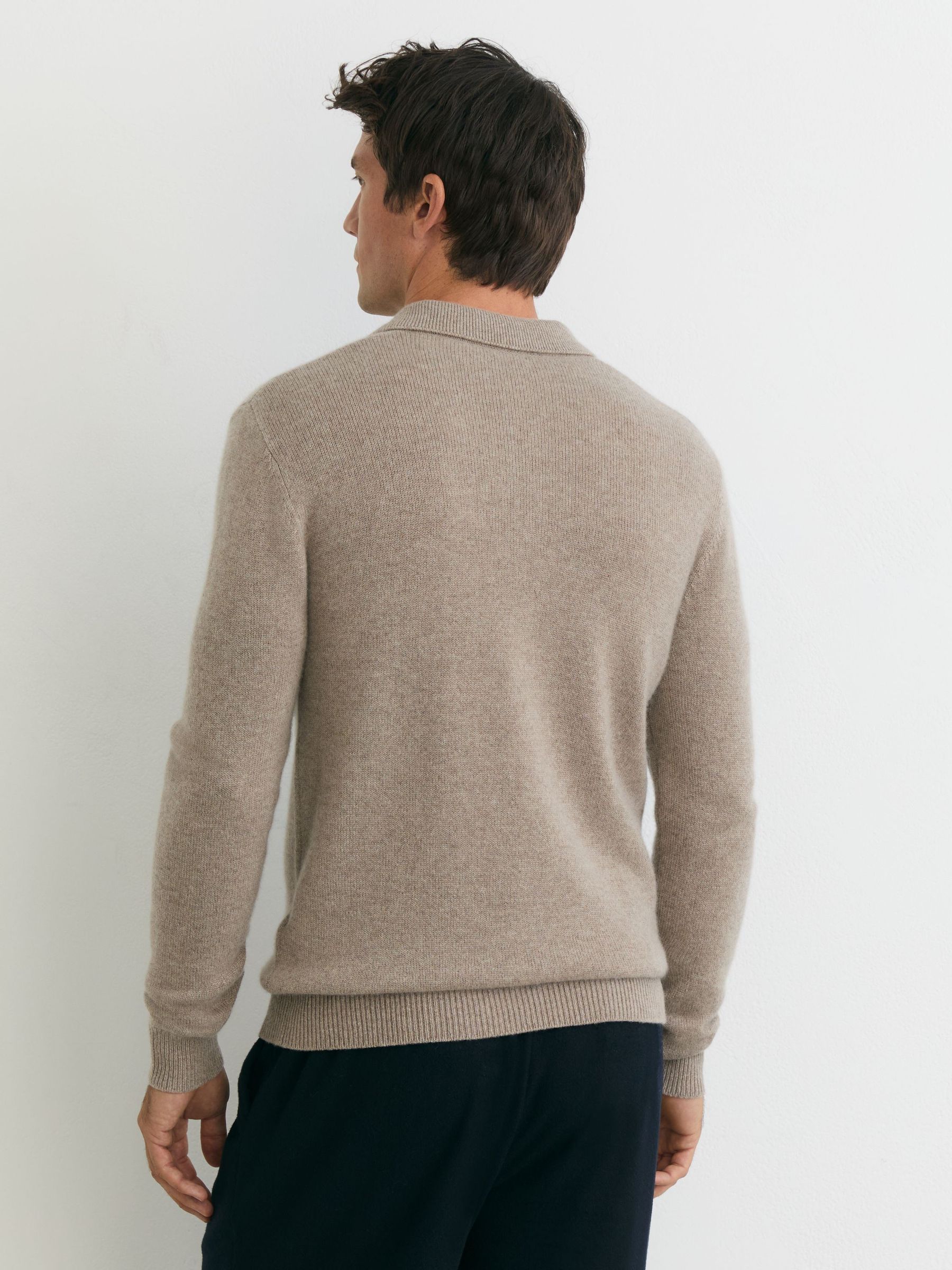 100% Cashmere Half-Button Polo Jumper in Taupe Melange - Image 5 of 6
