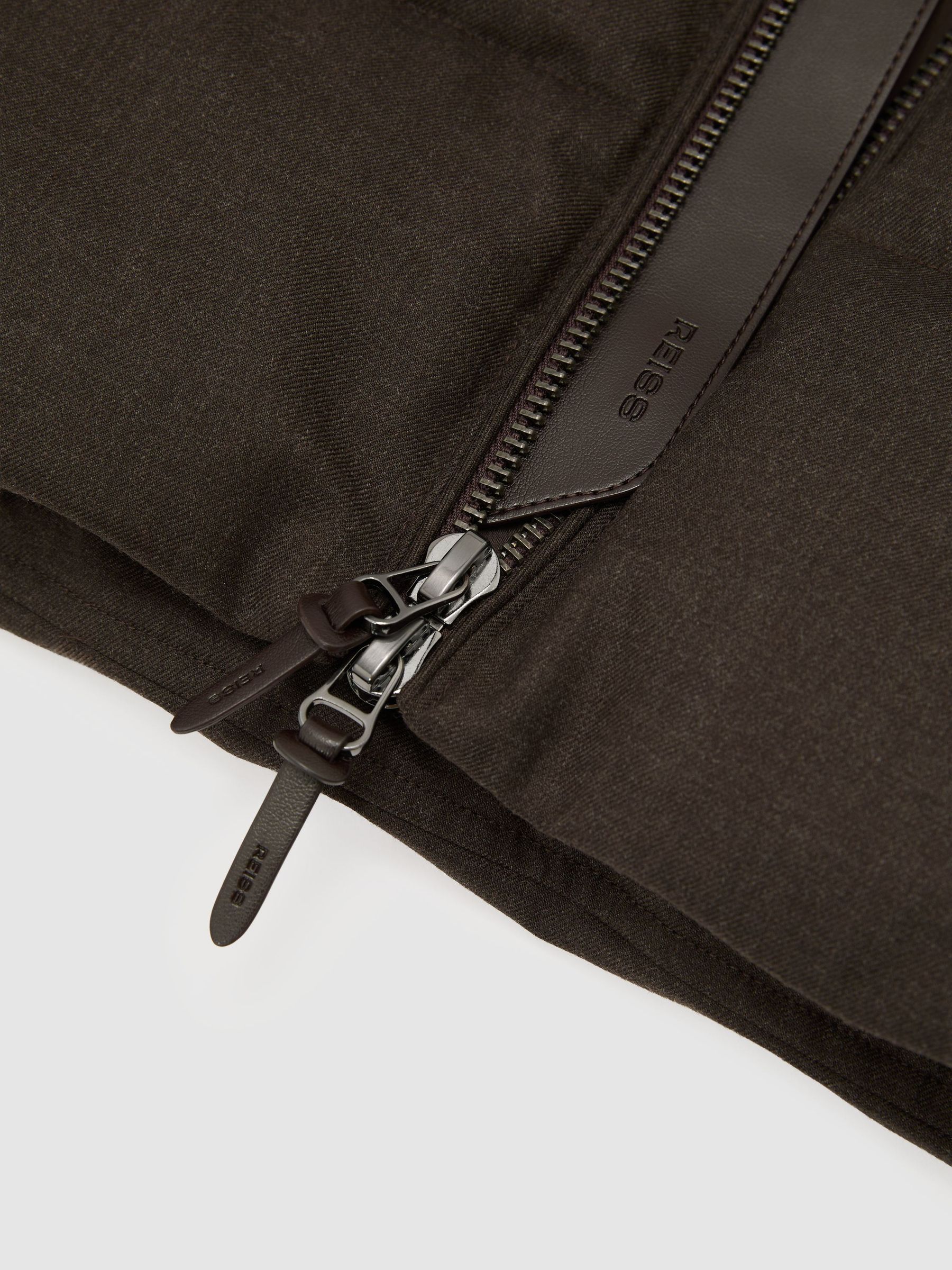 Wool Flannel Hooded Puffer Jacket in Taupe Brown - Image 9 of 9