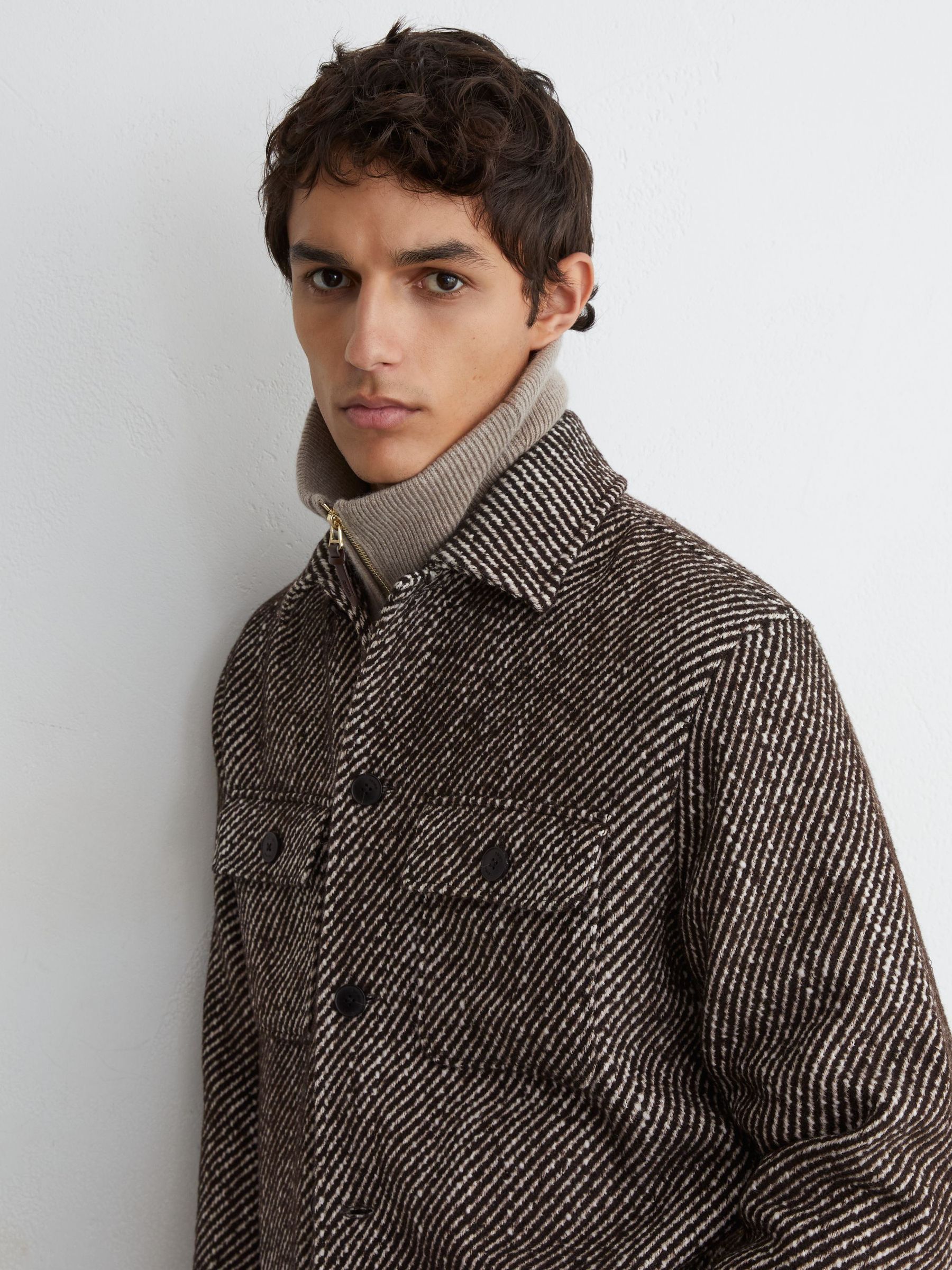 Wool-Blend Brushed Twill Overshirt in Dark Brown - Image 7 of 8