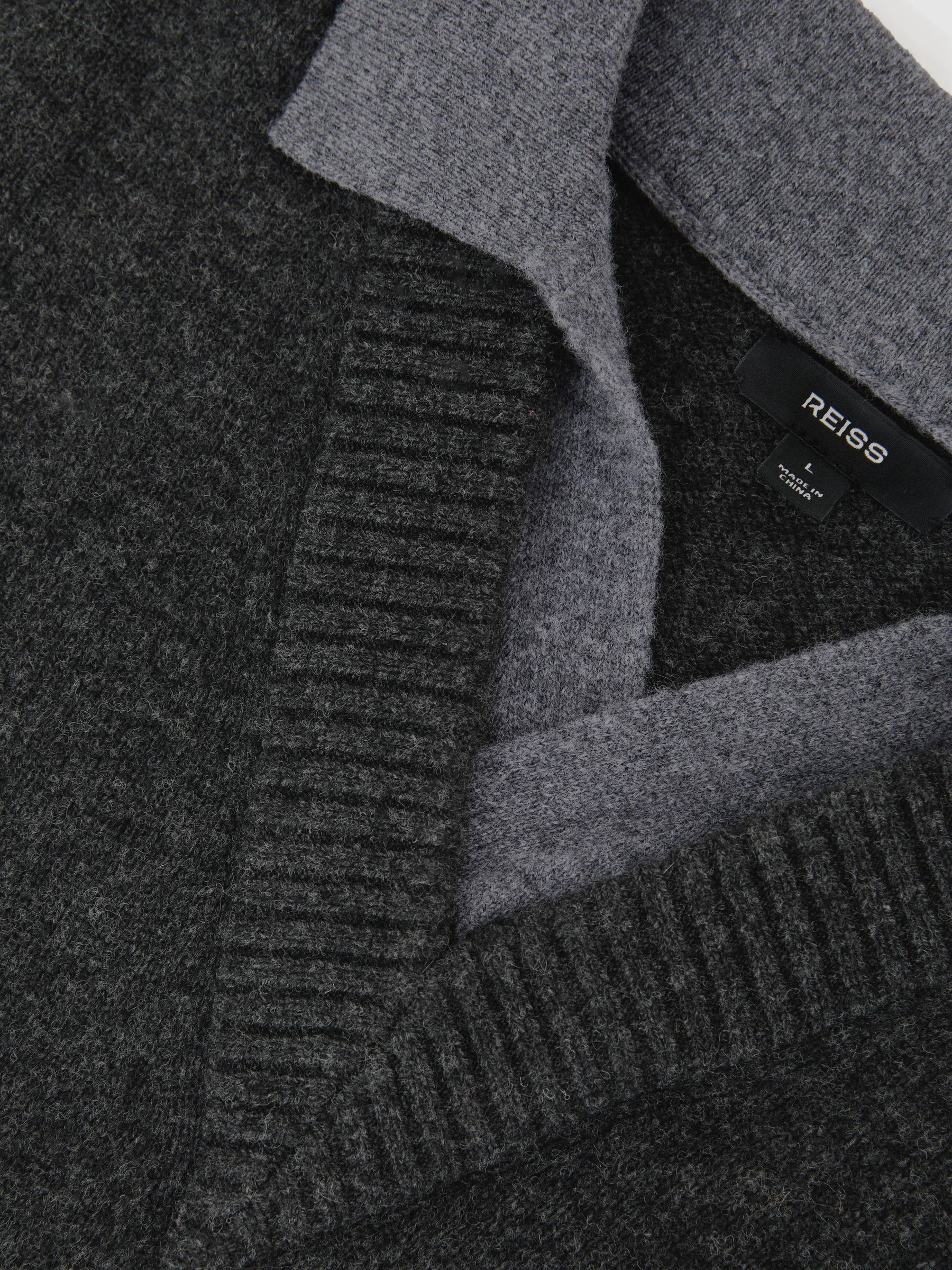 Wool V-Neck Contrast-Collar Jumper in Charcoal Grey - Image 6 of 6
