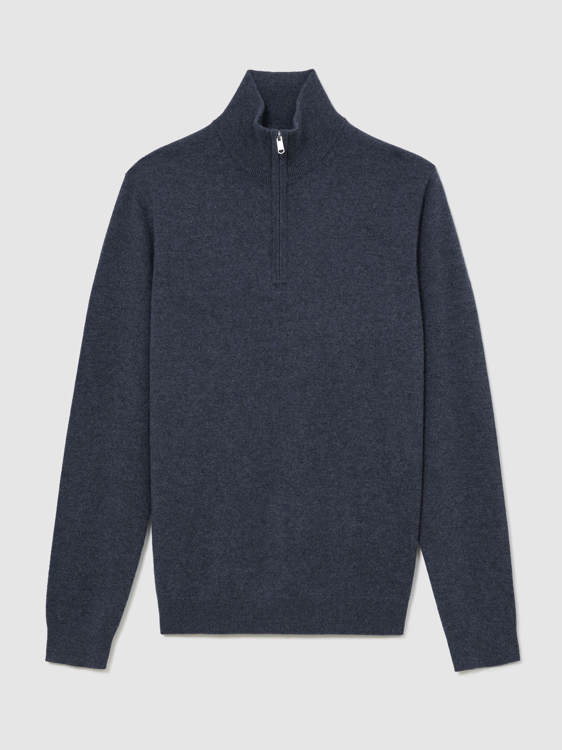 100% Cashmere Half-Zip Jumper in Denim Melange - Image 2 of 6