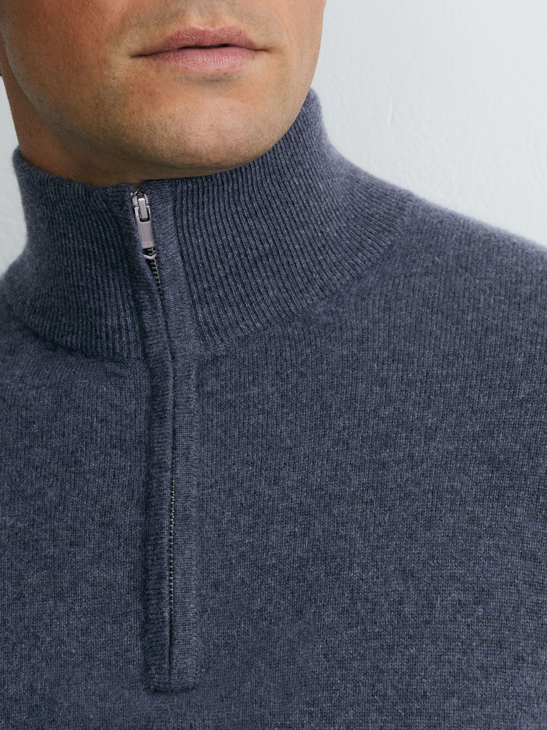 100% Cashmere Half-Zip Jumper in Denim Melange - Image 3 of 6