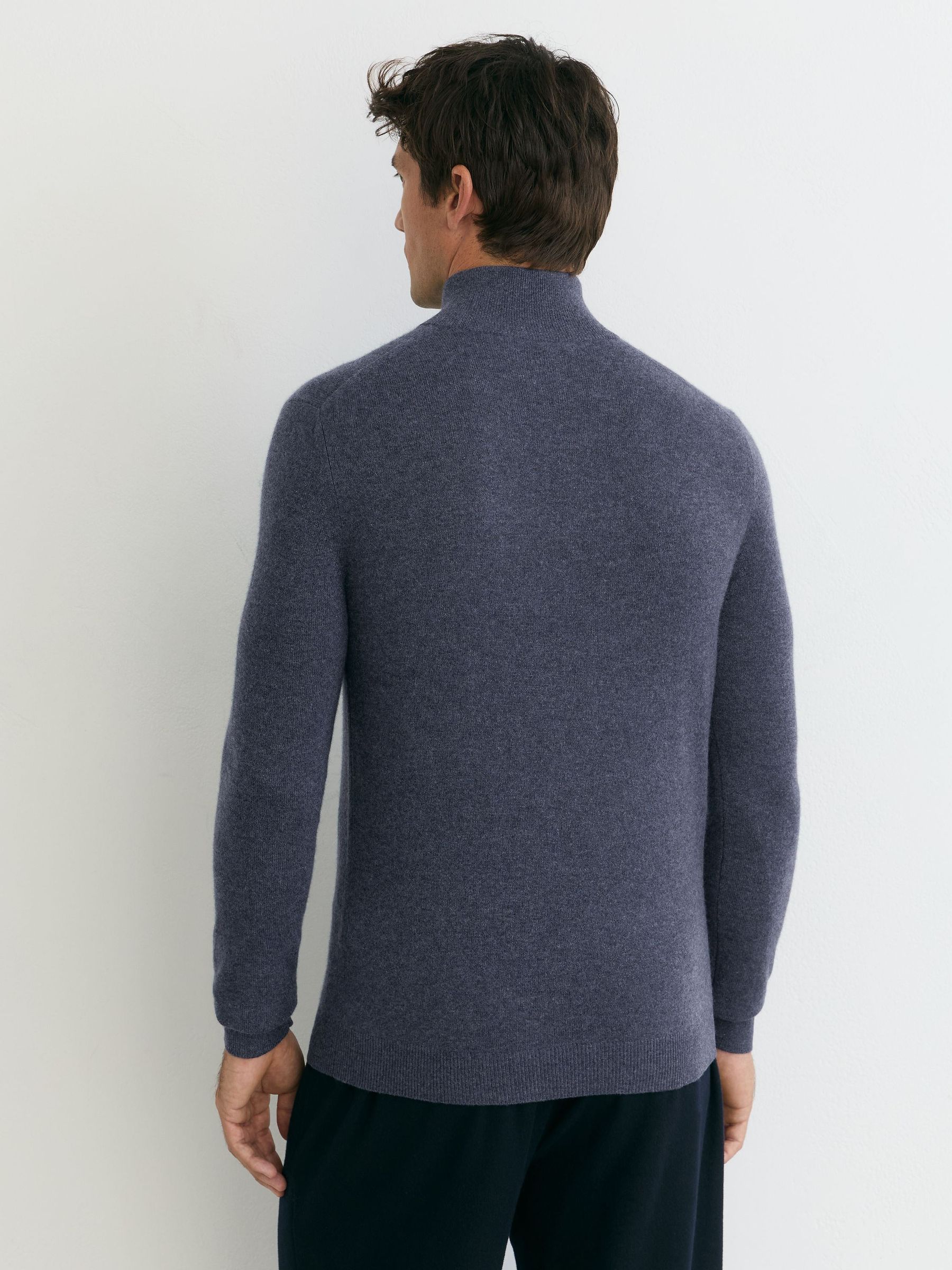 Pull demi-zip en cachemire 100% denim chiné - Image 8 de 9
