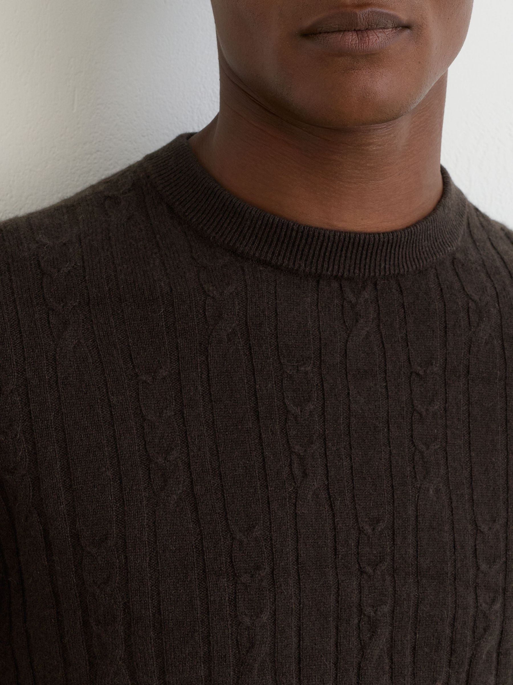 100% Cashmere Cable-Knit Crew-Neck Jumper in Chocolate Brown - Image 1 of 6