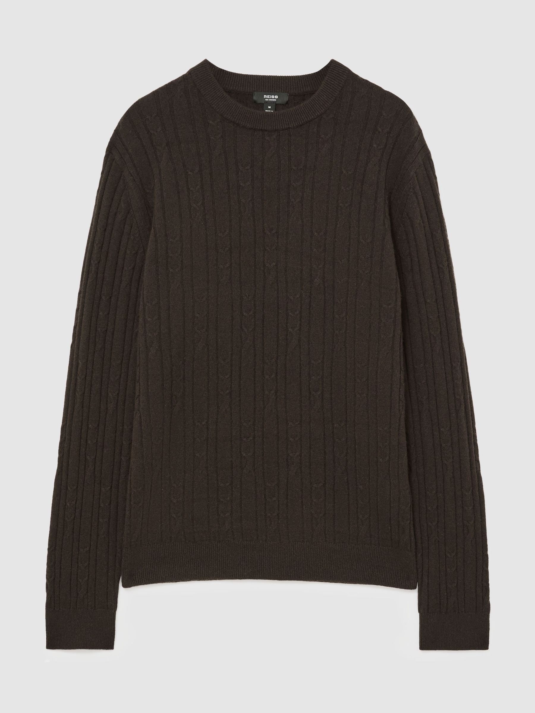 100% Cashmere Cable-Knit Crew-Neck Jumper in Chocolate Brown - Image 2 of 6