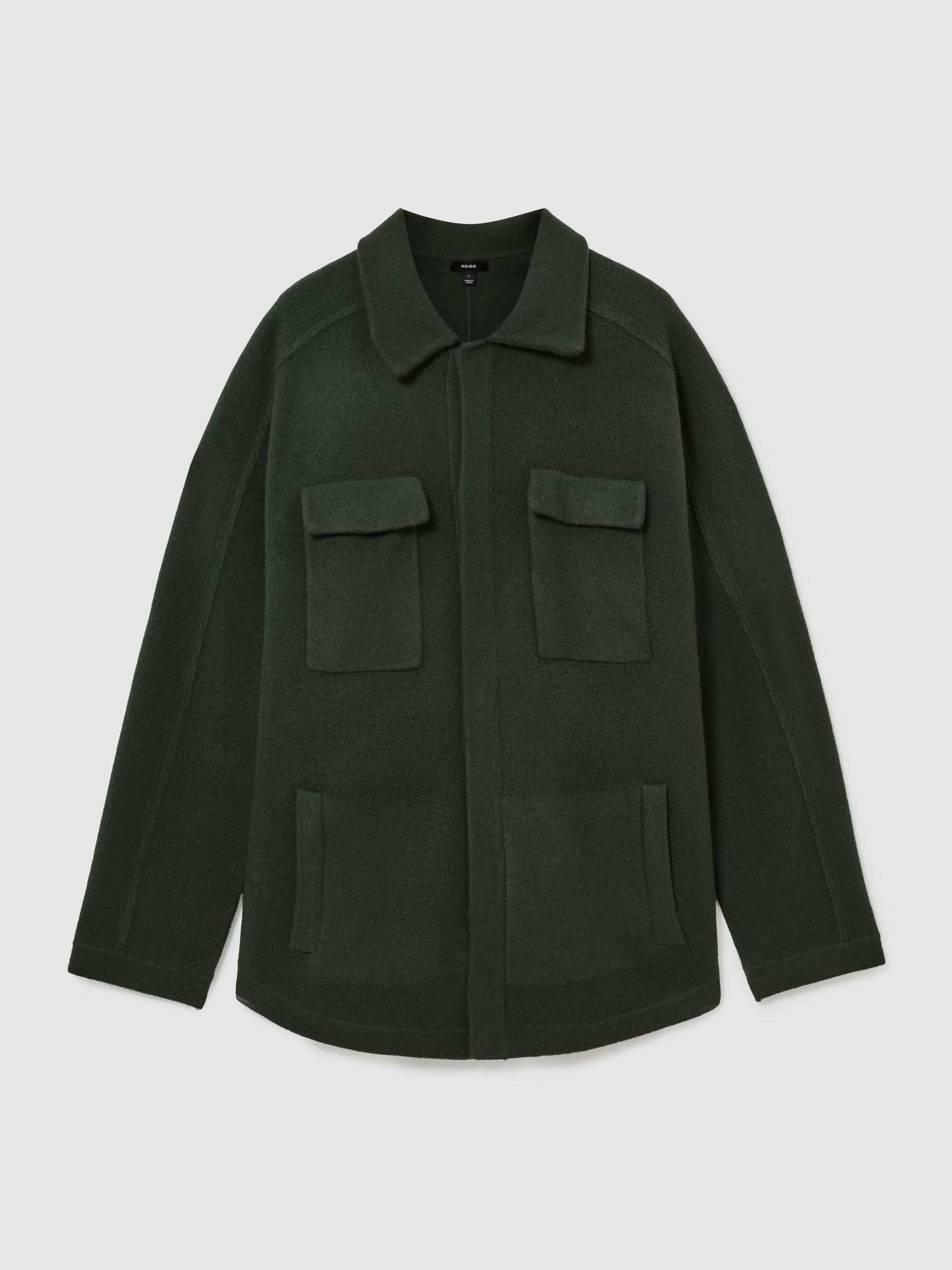Boiled Wool Twin-Pocket Overshirt in Forest Green - Billede 2 af 8