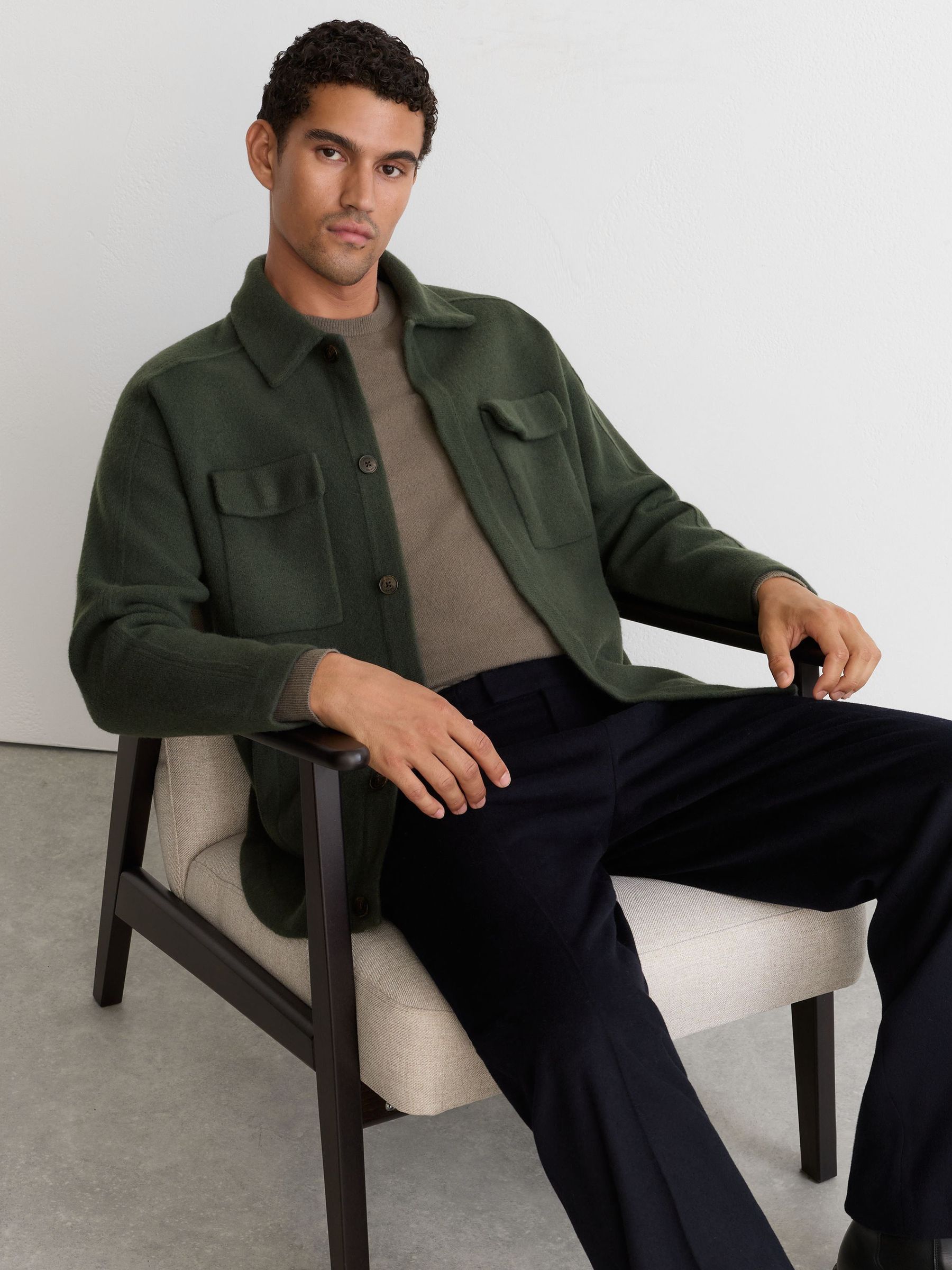 Boiled Wool Twin-Pocket Overshirt in Forest Green - Billede 5 af 8