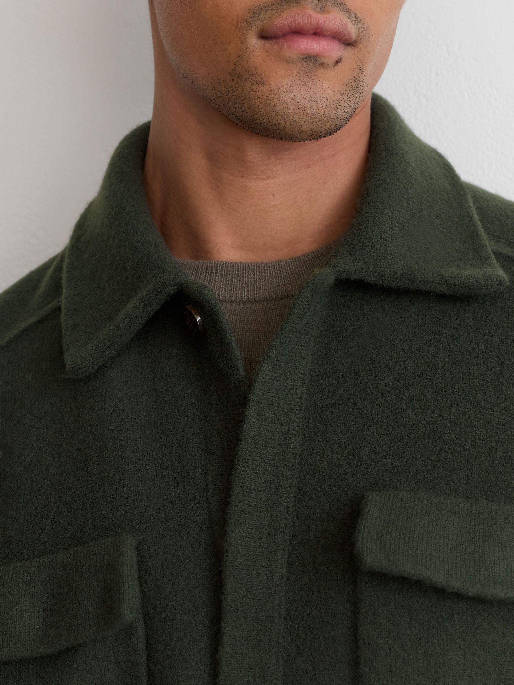 Boiled Wool Twin-Pocket Overshirt in Forest Green - Billede 6 af 8