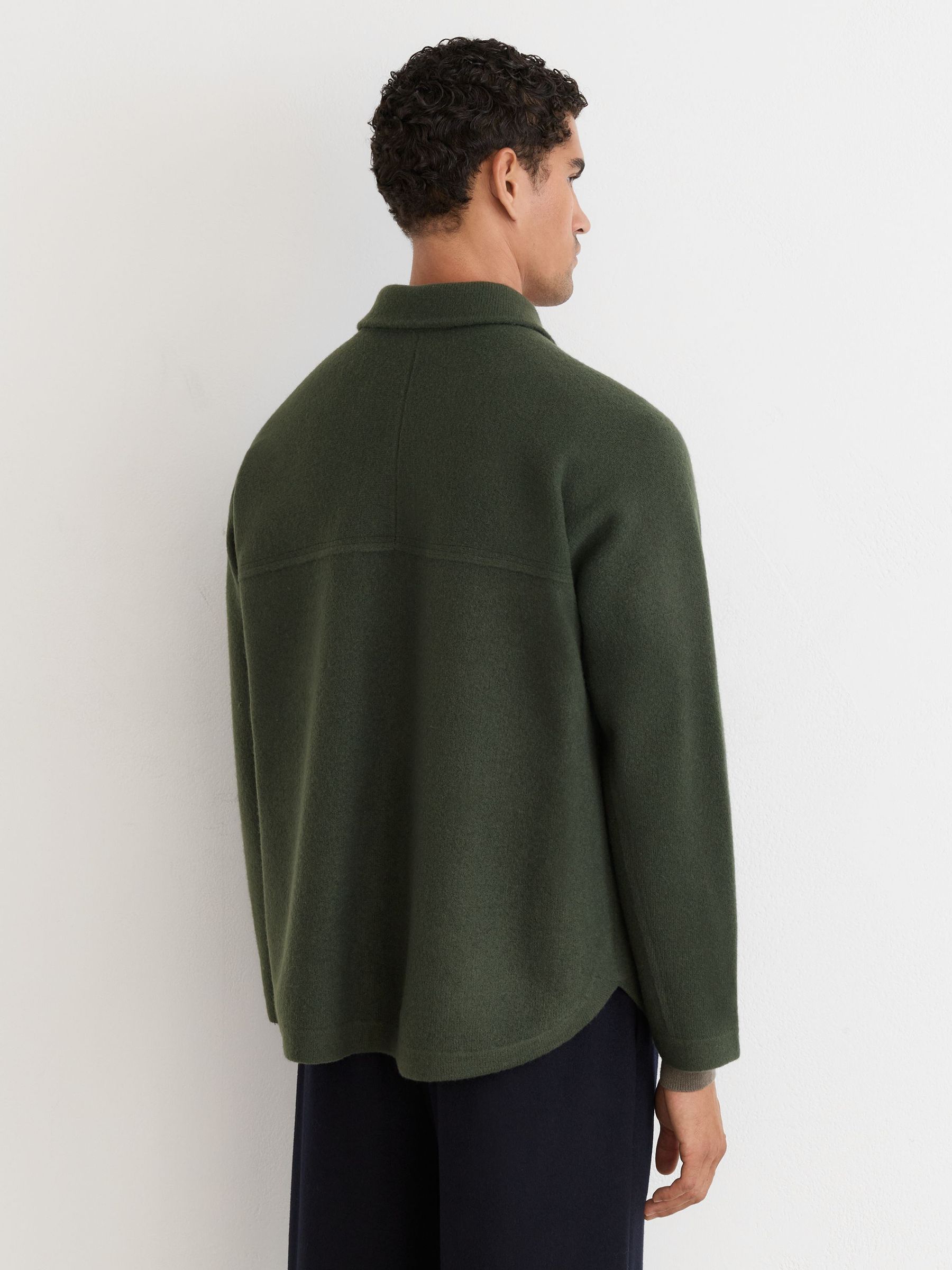 Boiled Wool Twin-Pocket Overshirt in Forest Green - Billede 7 af 8