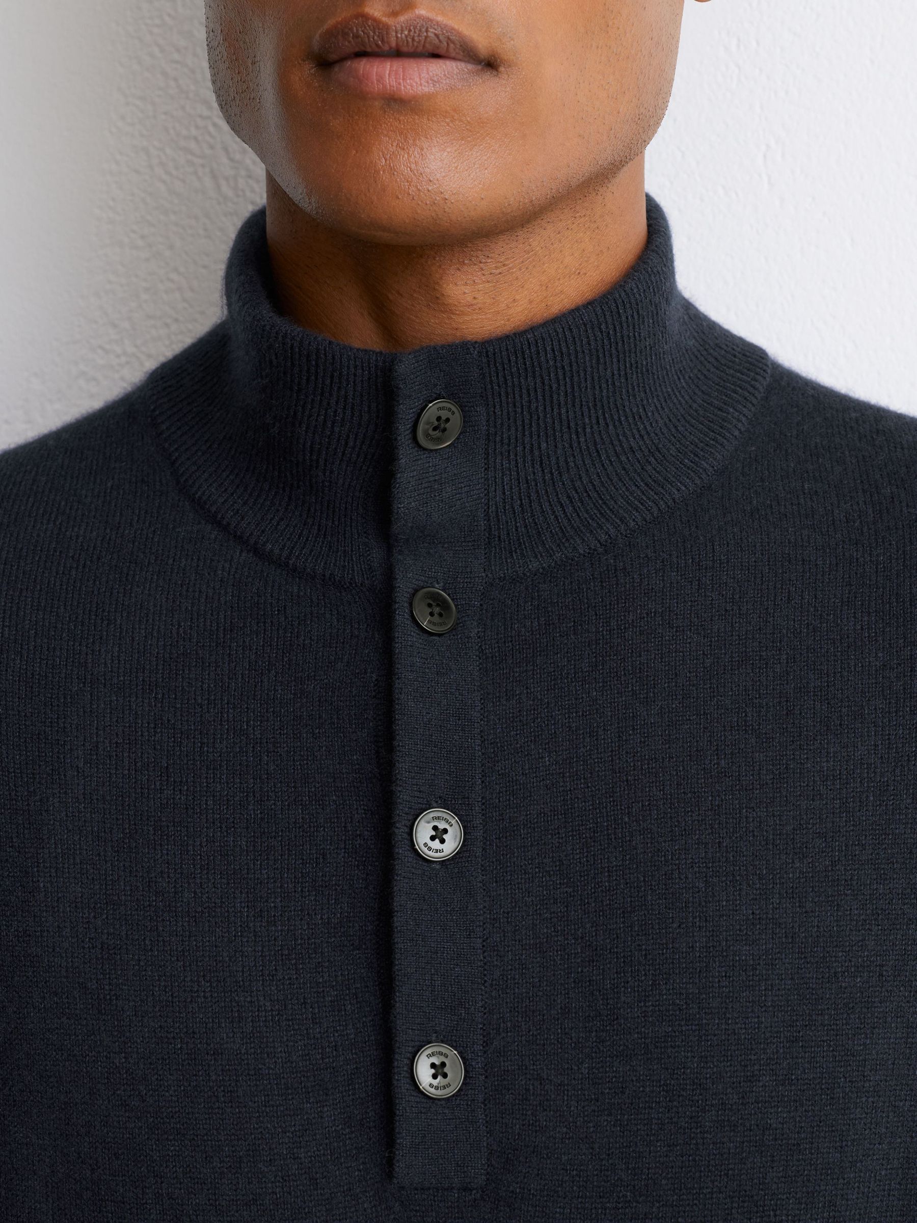 100% Cashmere Funnel-Neck Jumper in Navy - Image 3 of 7