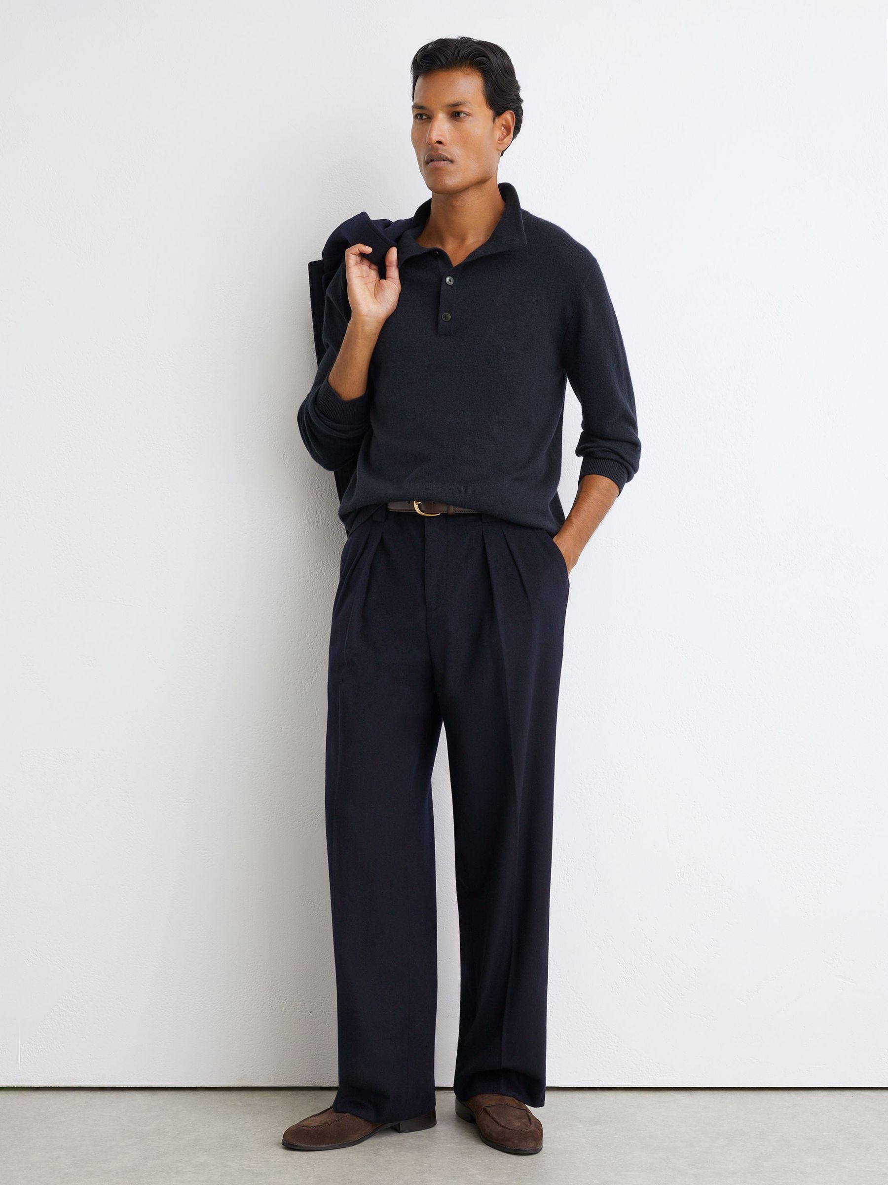 100% Cashmere Funnel-Neck Jumper in Navy - Image 4 of 7