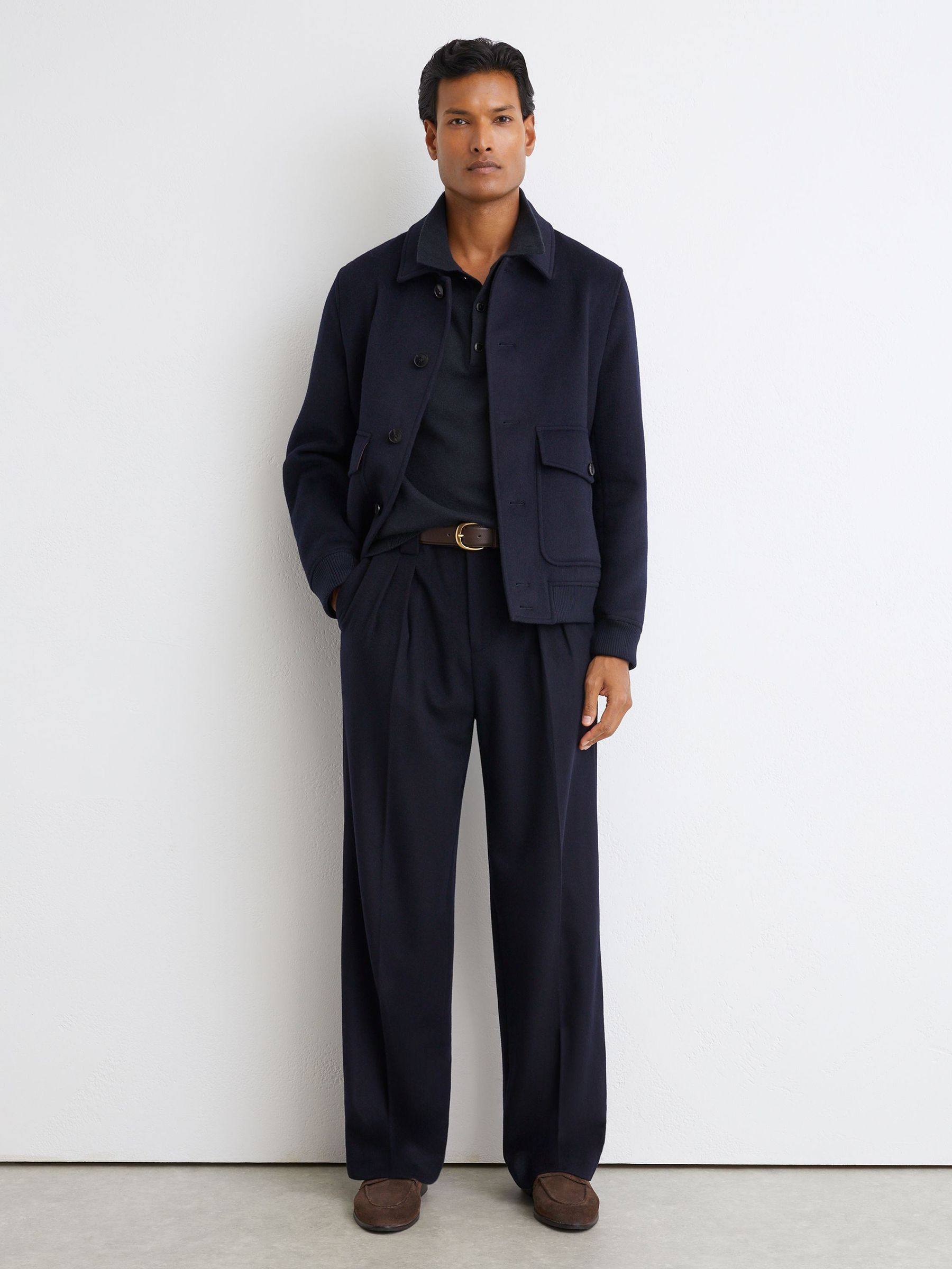 100% Cashmere Funnel-Neck Jumper in Navy - Image 6 of 7