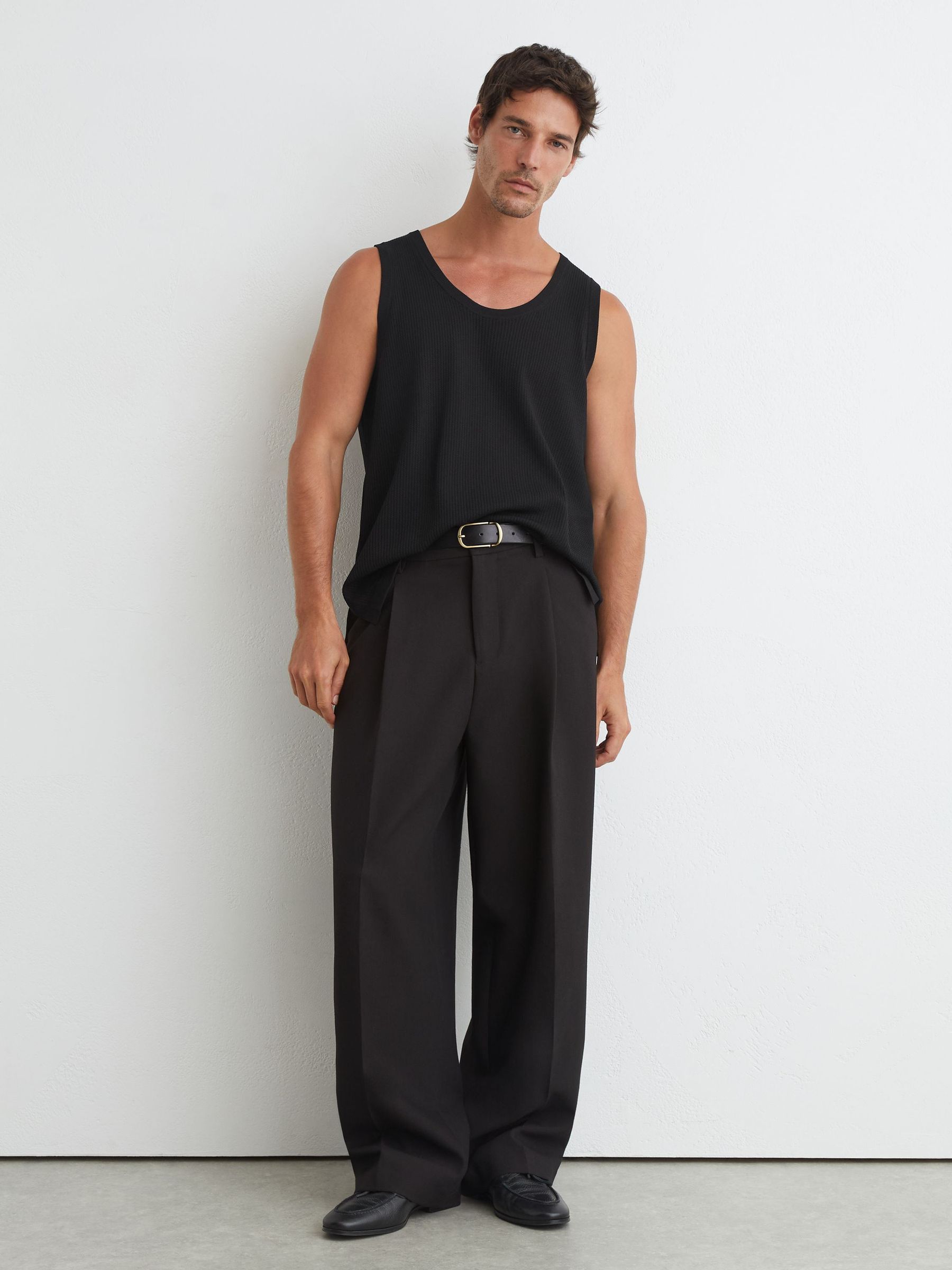 Textured-Knit Round-Neck Vest in Black - Image 4 of 6