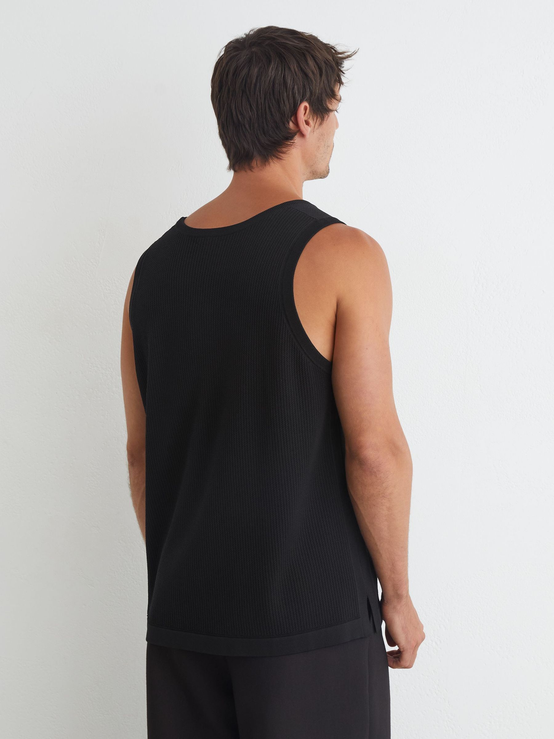 Textured-Knit Round-Neck Vest in Black - Image 5 of 6