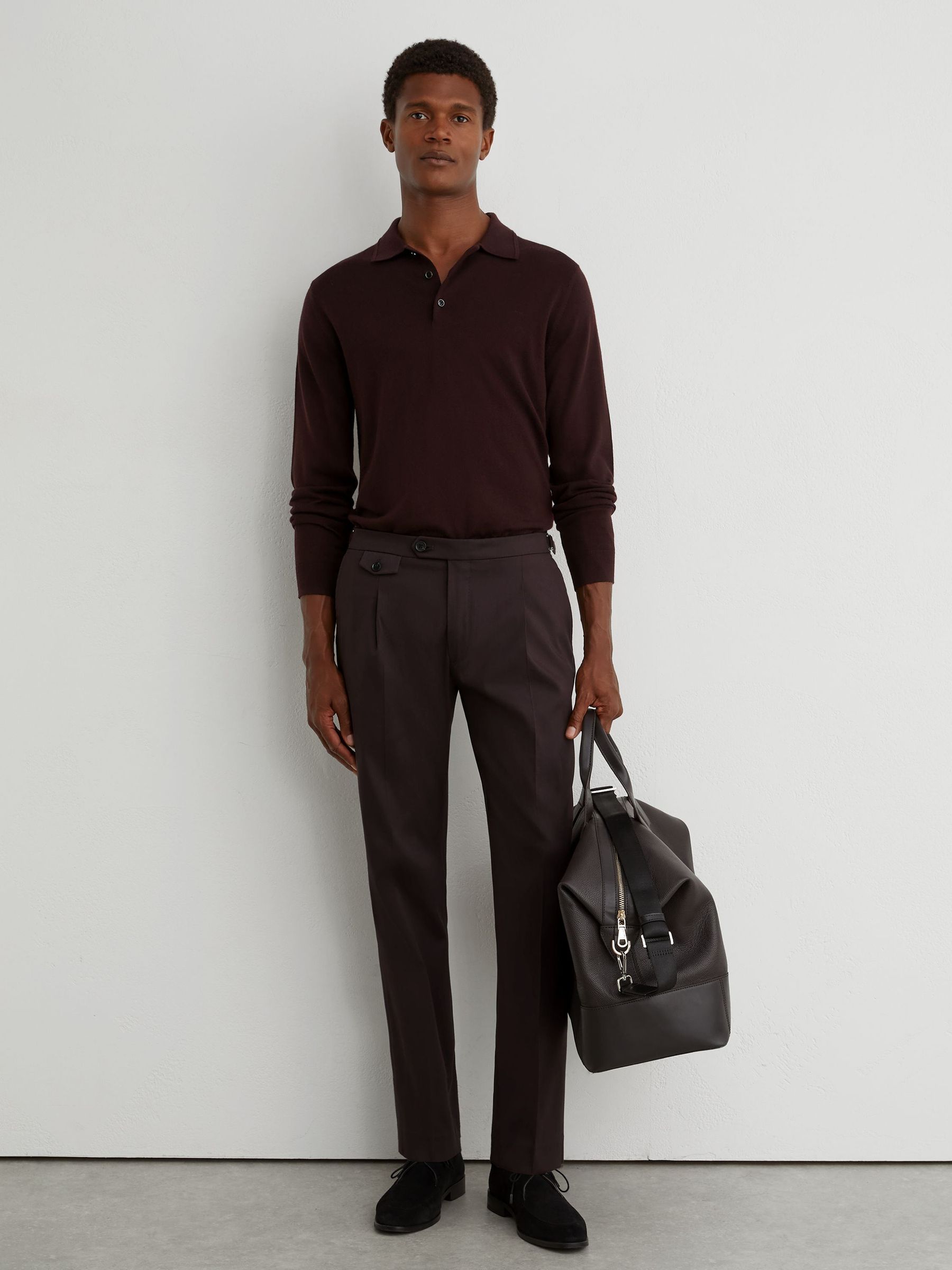 Cotton-Blend Side-Adjuster Trousers Tailored-Fit in Aubergine Purple - Bild 1 von 6