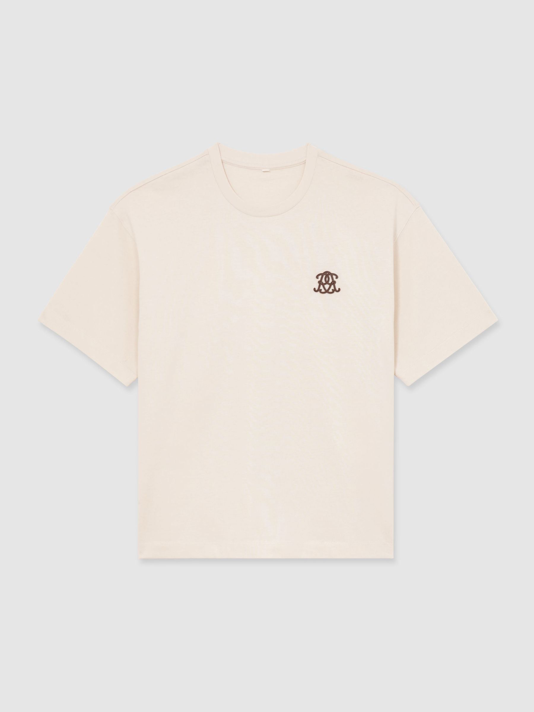 Monogram Motif Cotton Relaxed-Fit T-Shirt in Ecru - Image 2 of 6