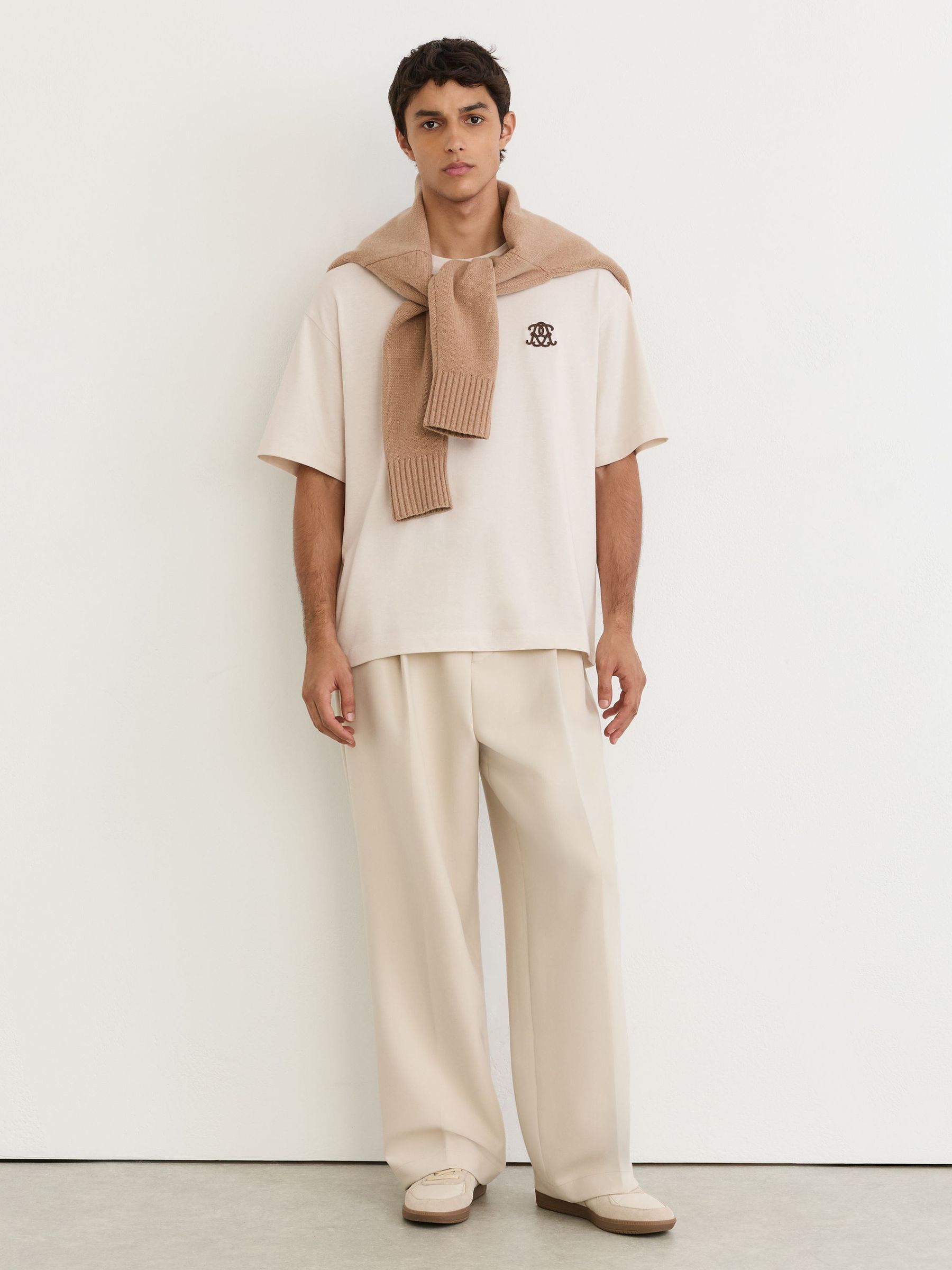 Monogram Motif Cotton Relaxed-Fit T-Shirt in Ecru - Image 4 of 6