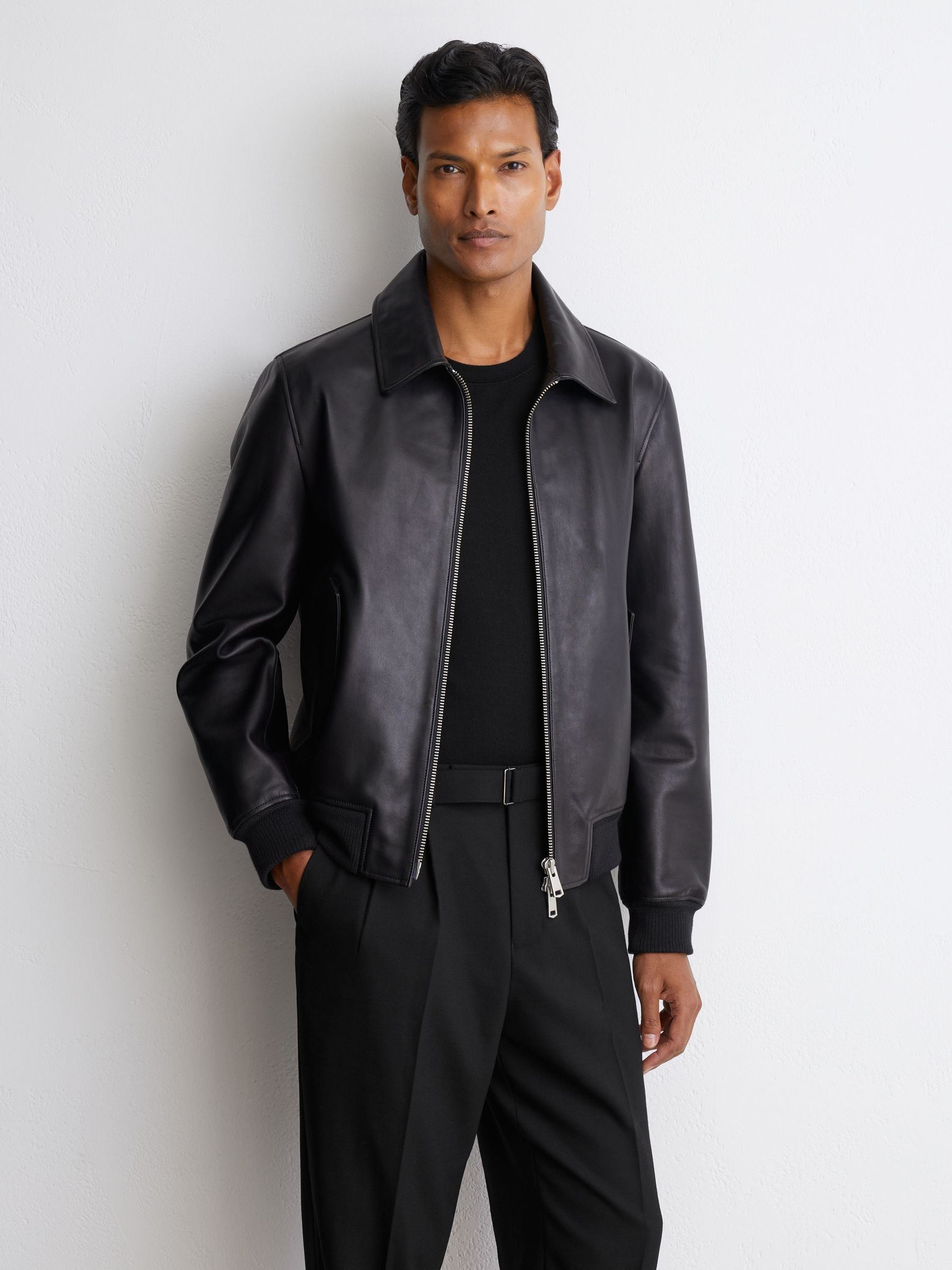 Tailored Fit Wool-Blend Belted Pleated Trousers in Black - Image 5 of 9