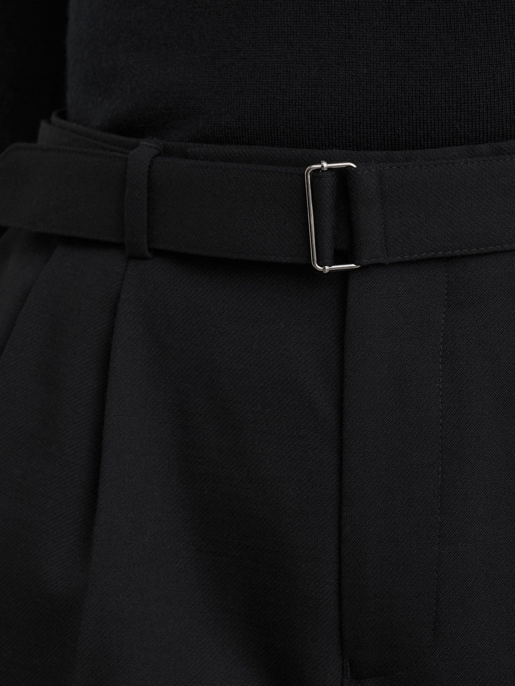 Tailored Fit Wool-Blend Belted Pleated Trousers in Black - Image 6 of 9