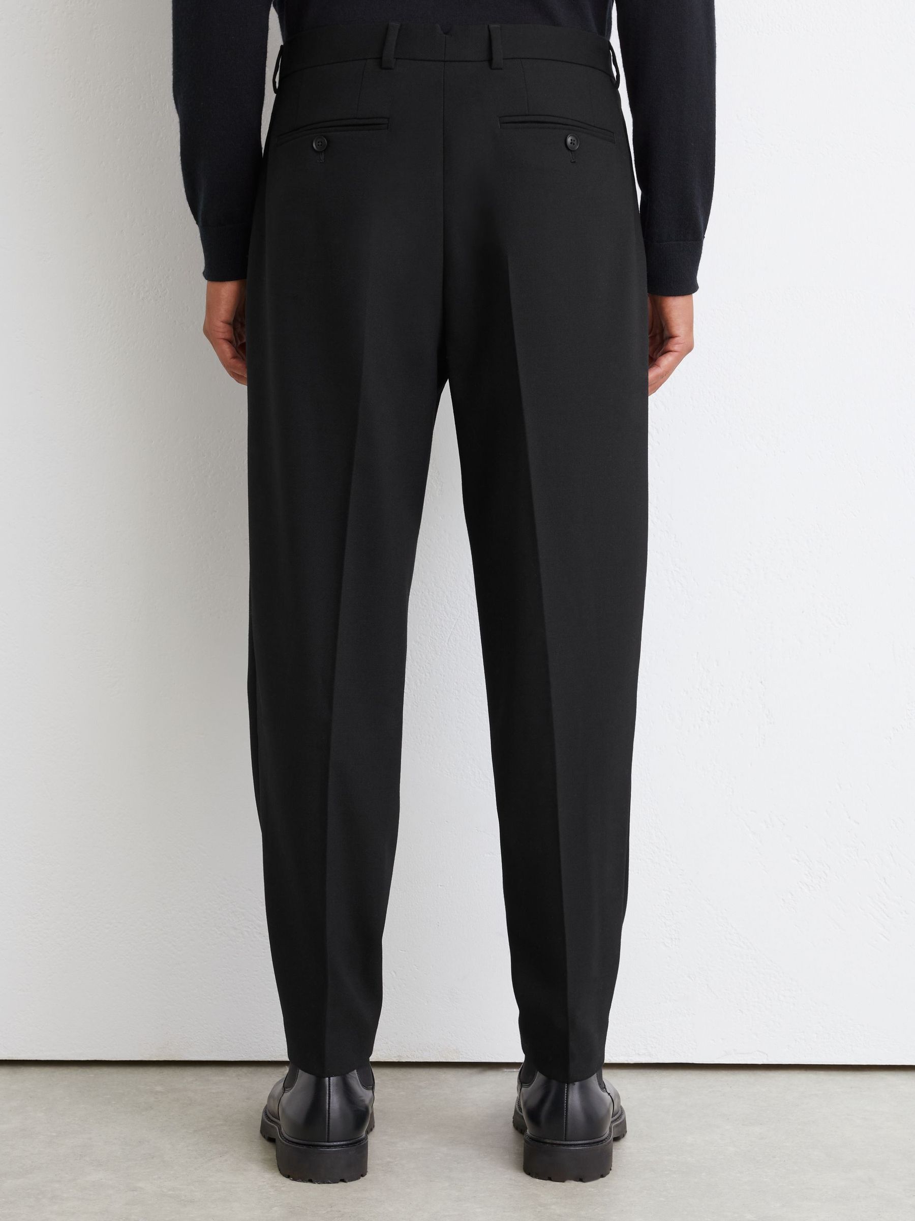 Tailored Fit Wool-Blend Belted Pleated Trousers in Black - Image 7 of 9