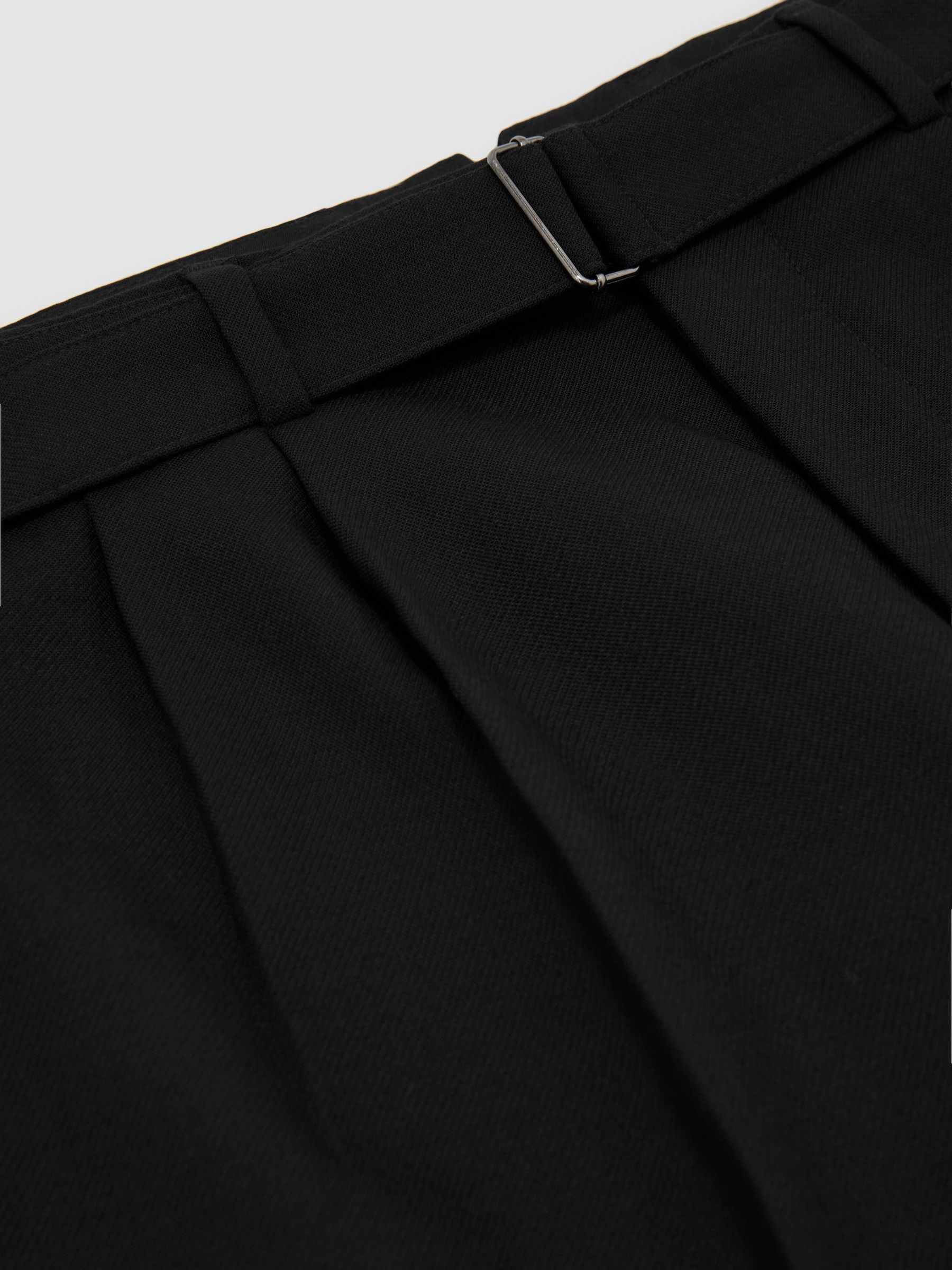 Tailored Fit Wool-Blend Belted Pleated Trousers in Black - Image 9 of 9