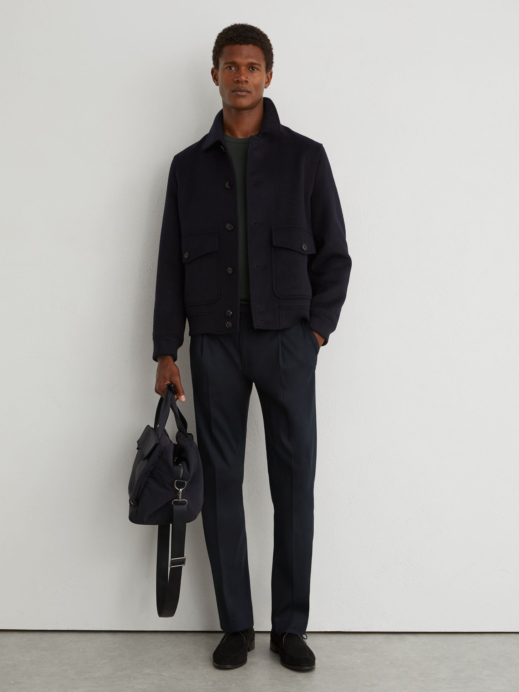 Cotton-Blend Side-Adjuster Trousers Tailored-Fit in Navy - Bild 1 von 6