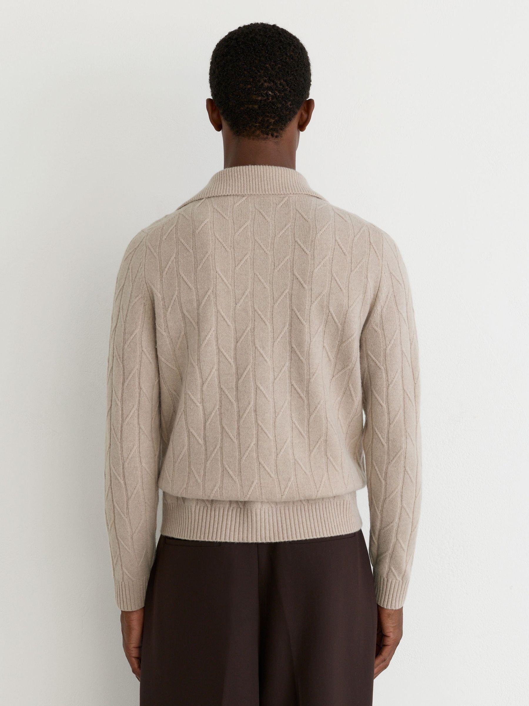 Wool Stitch-Detail Half-Button Jumper in Oatmeal - Image 5 of 7