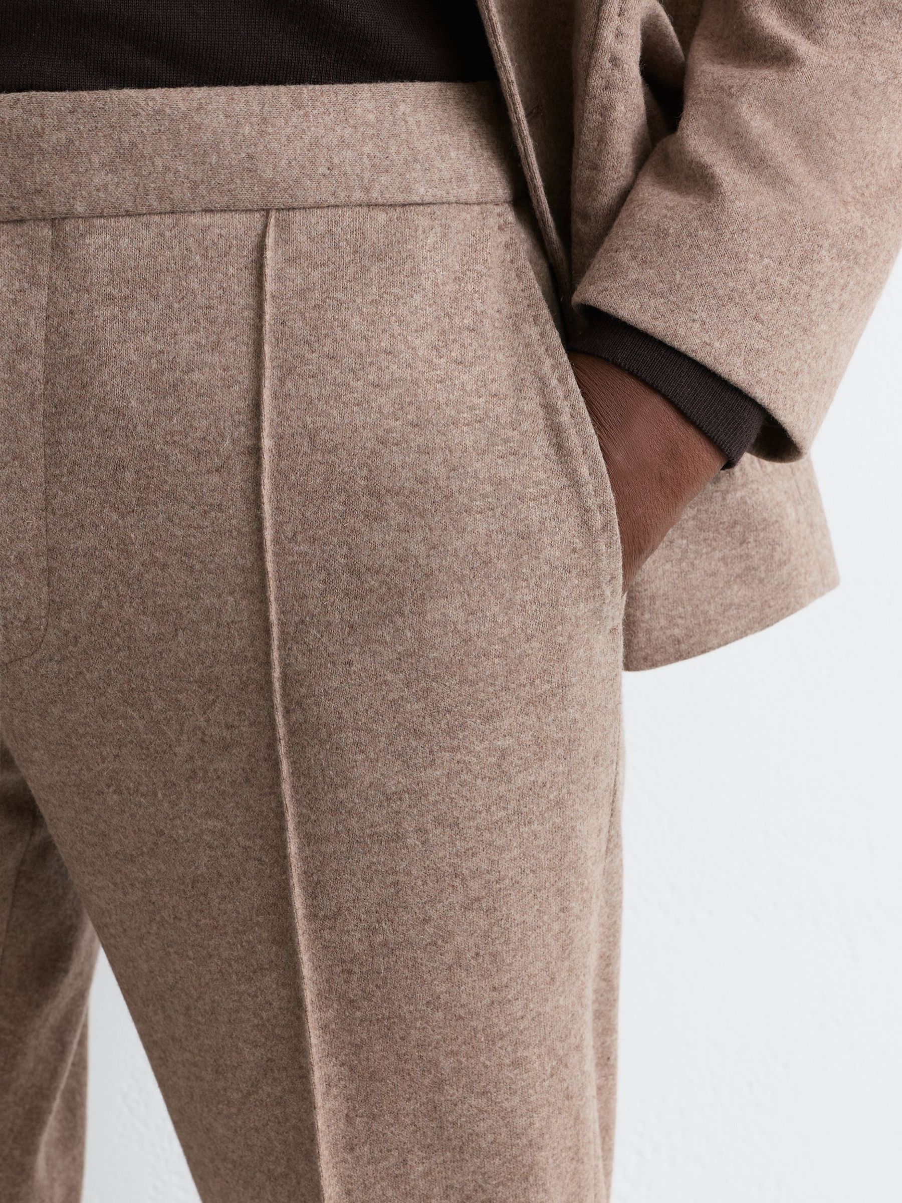 Flannel Drawstring Tailored-Fit Suit Trousers in Oatmeal Brown - Image 3 of 7