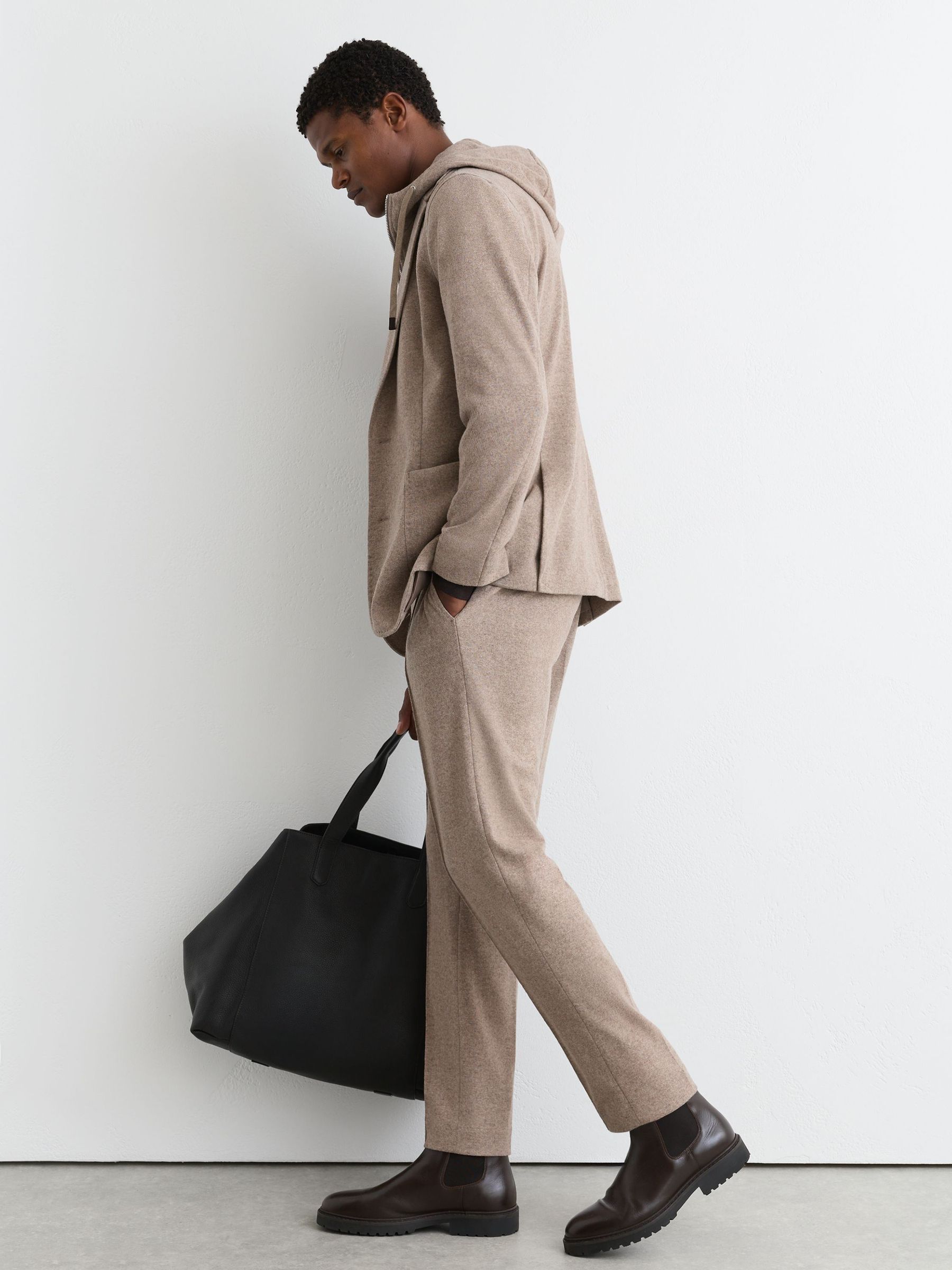 Flannel Drawstring Tailored-Fit Suit Trousers in Oatmeal Brown - Image 4 of 7