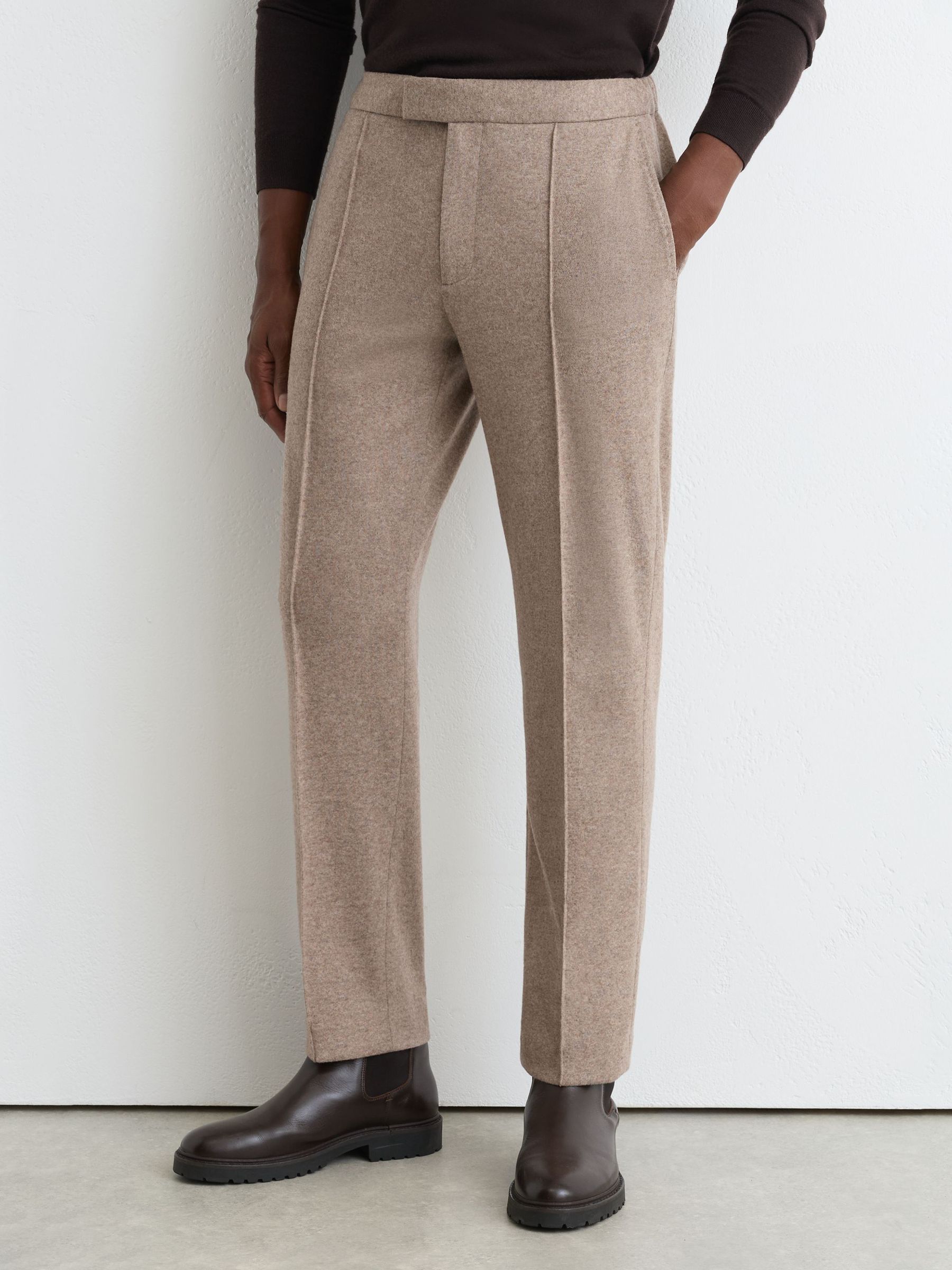 Flannel Drawstring Tailored-Fit Suit Trousers in Oatmeal Brown - Image 5 of 7