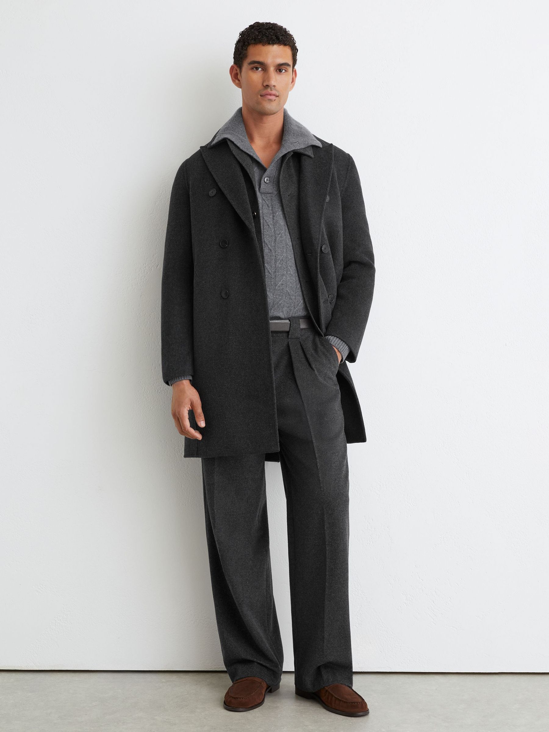 Wool-Blend Double-Breasted Epsom Overcoat in Charcoal Grey - صورة 1 من 8