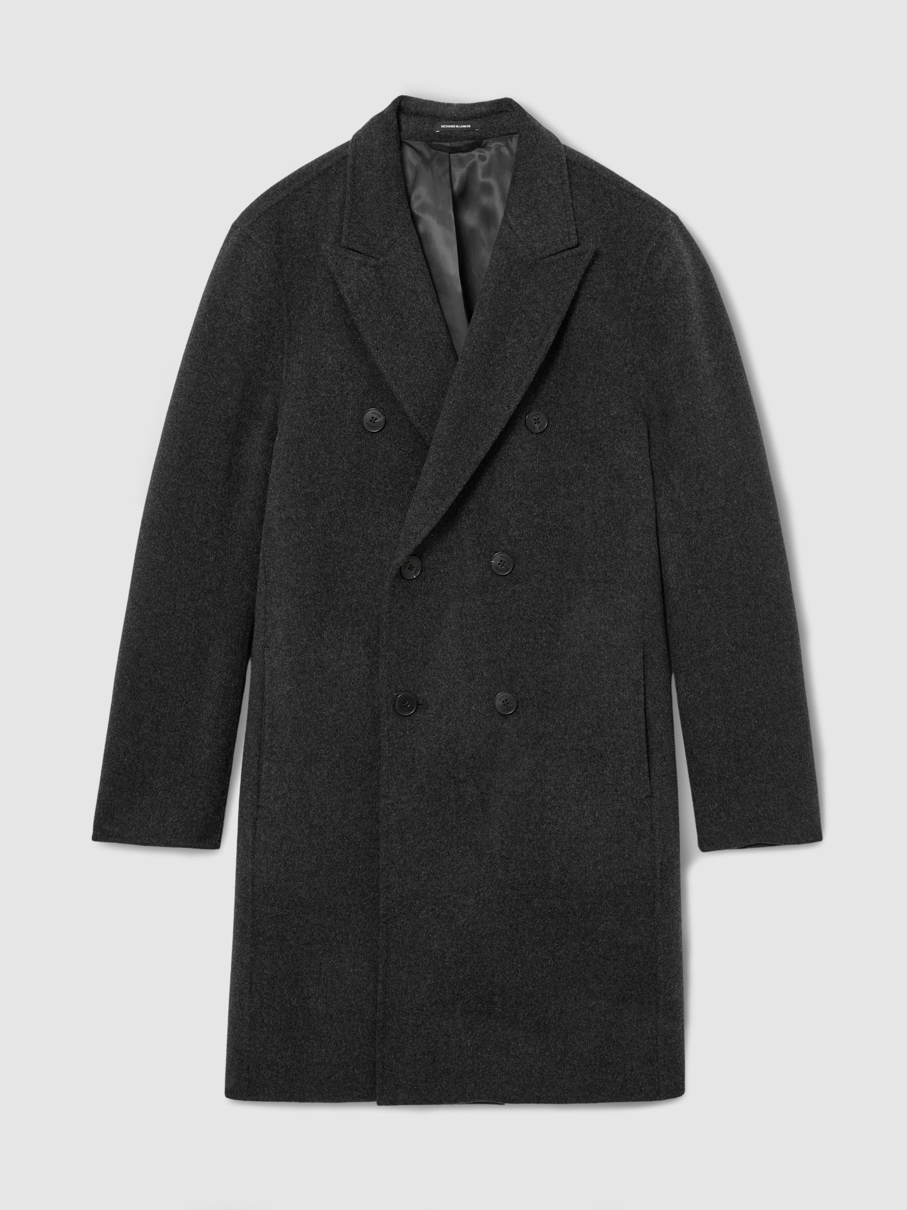 Wool-Blend Double-Breasted Epsom Overcoat in Charcoal Grey - صورة 2 من 8