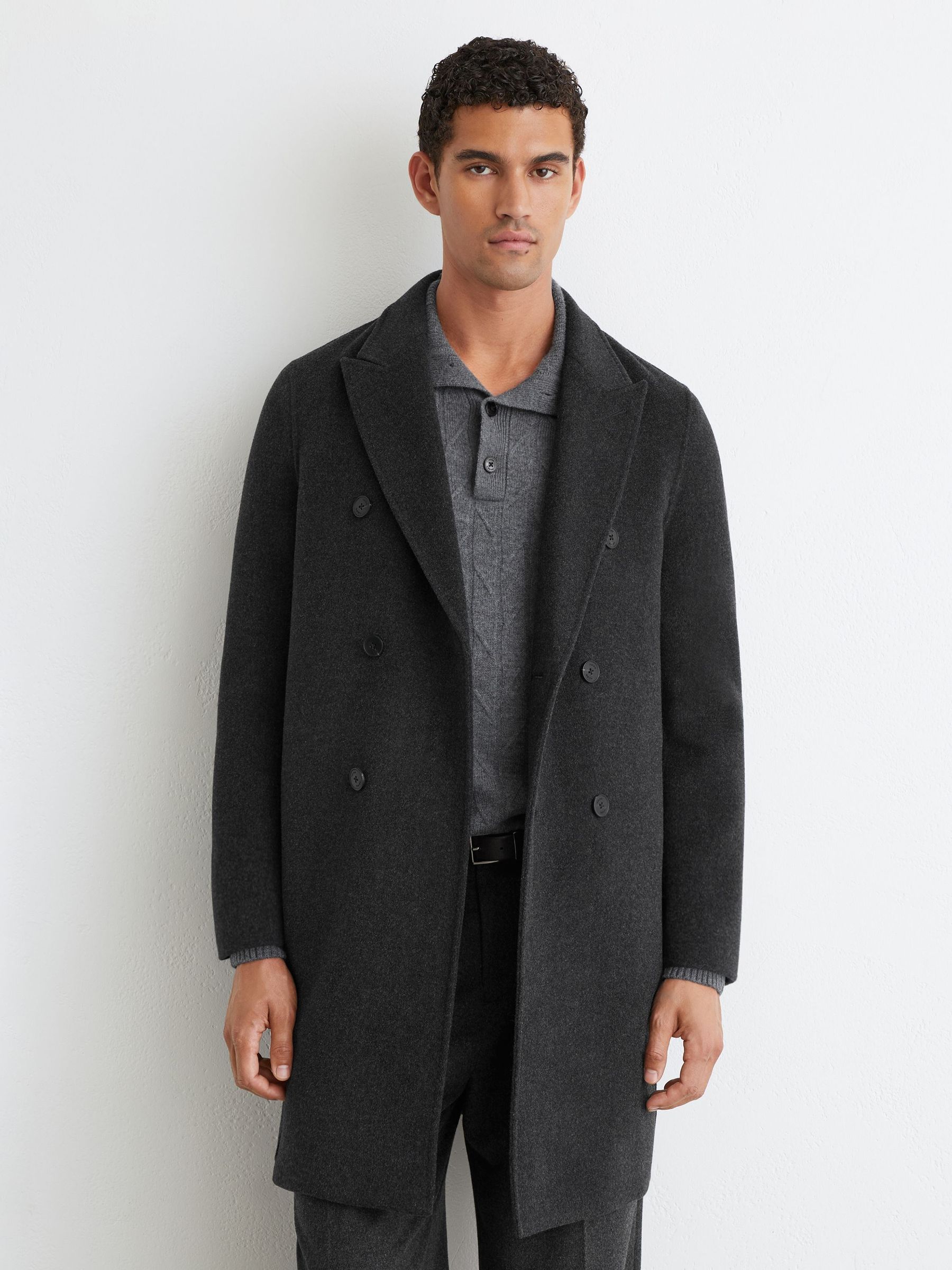 Wool-Blend Double-Breasted Epsom Overcoat in Charcoal Grey - صورة 3 من 8
