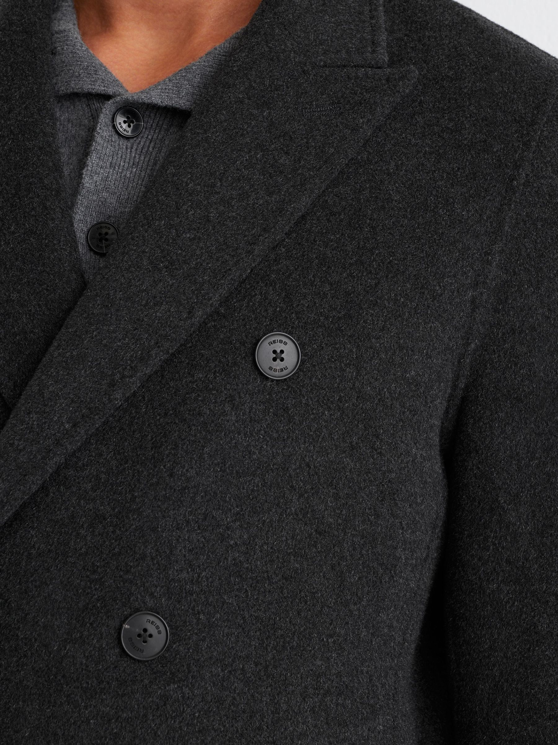 Wool-Blend Double-Breasted Epsom Overcoat in Charcoal Grey - صورة 5 من 8