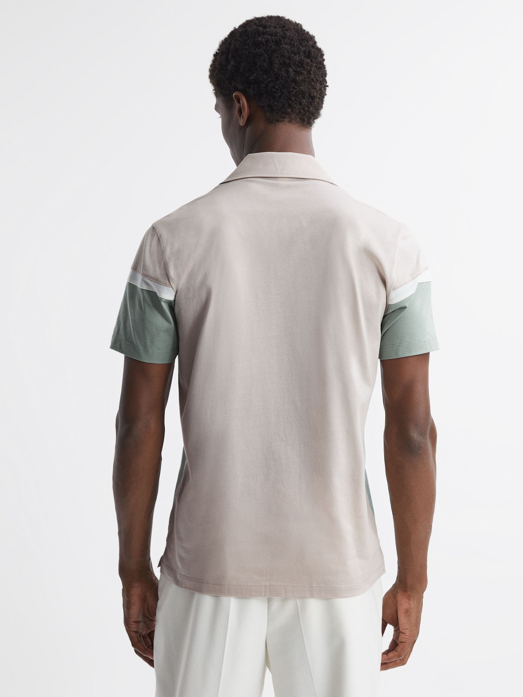 Mercerised Colourblock Cuban Collar Shirt in Sage Multi - Image 5 of 5