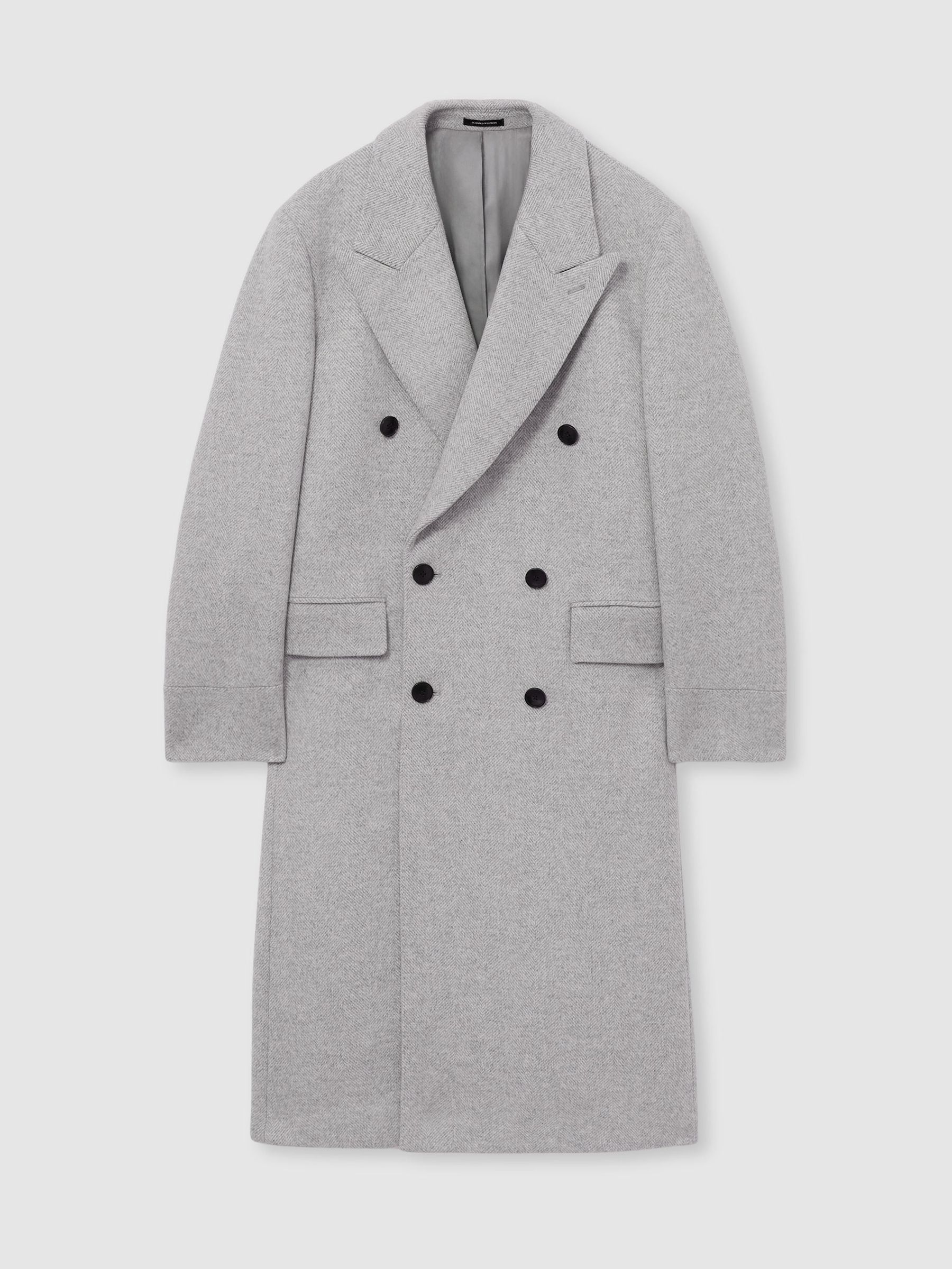 Wool-Blend Double-Breasted Overcoat in Soft Grey Herringbone - Image 2 of 7