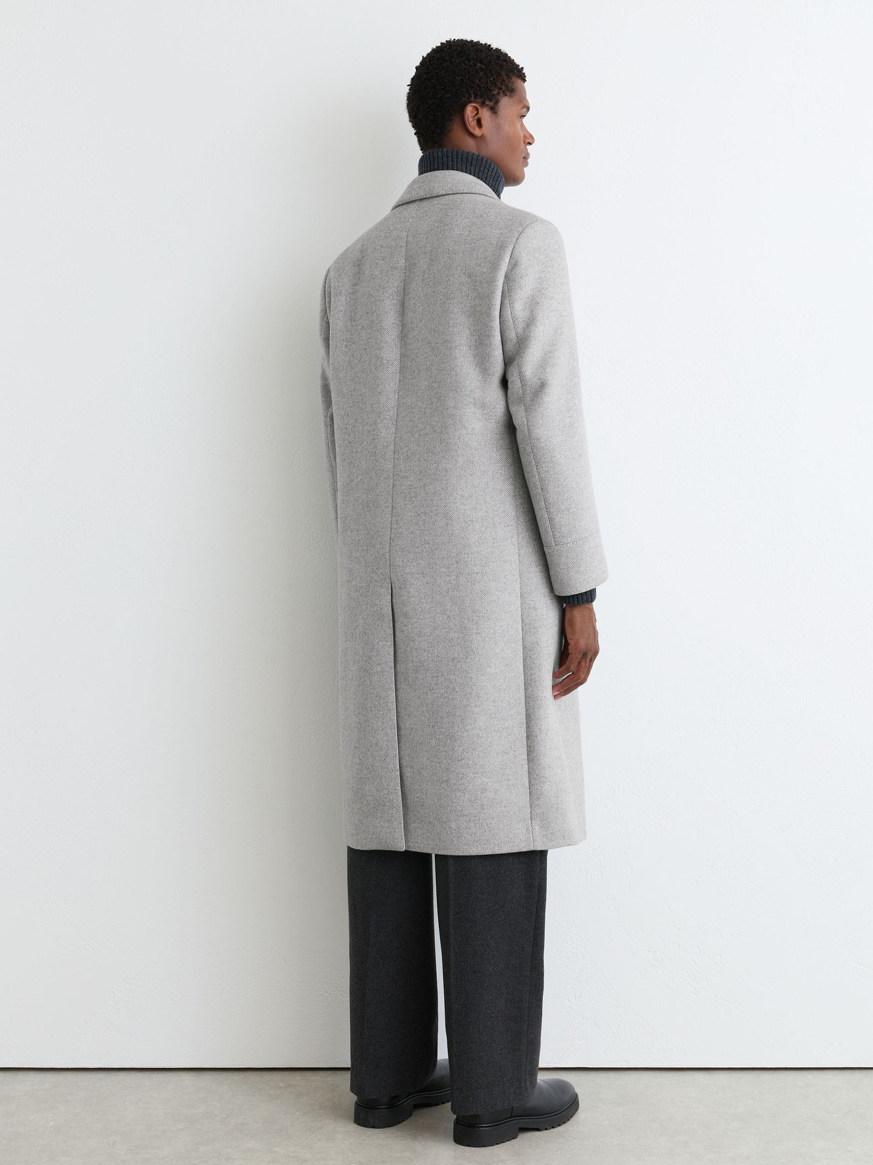 Wool-Blend Double-Breasted Overcoat in Soft Grey Herringbone - Image 6 of 7