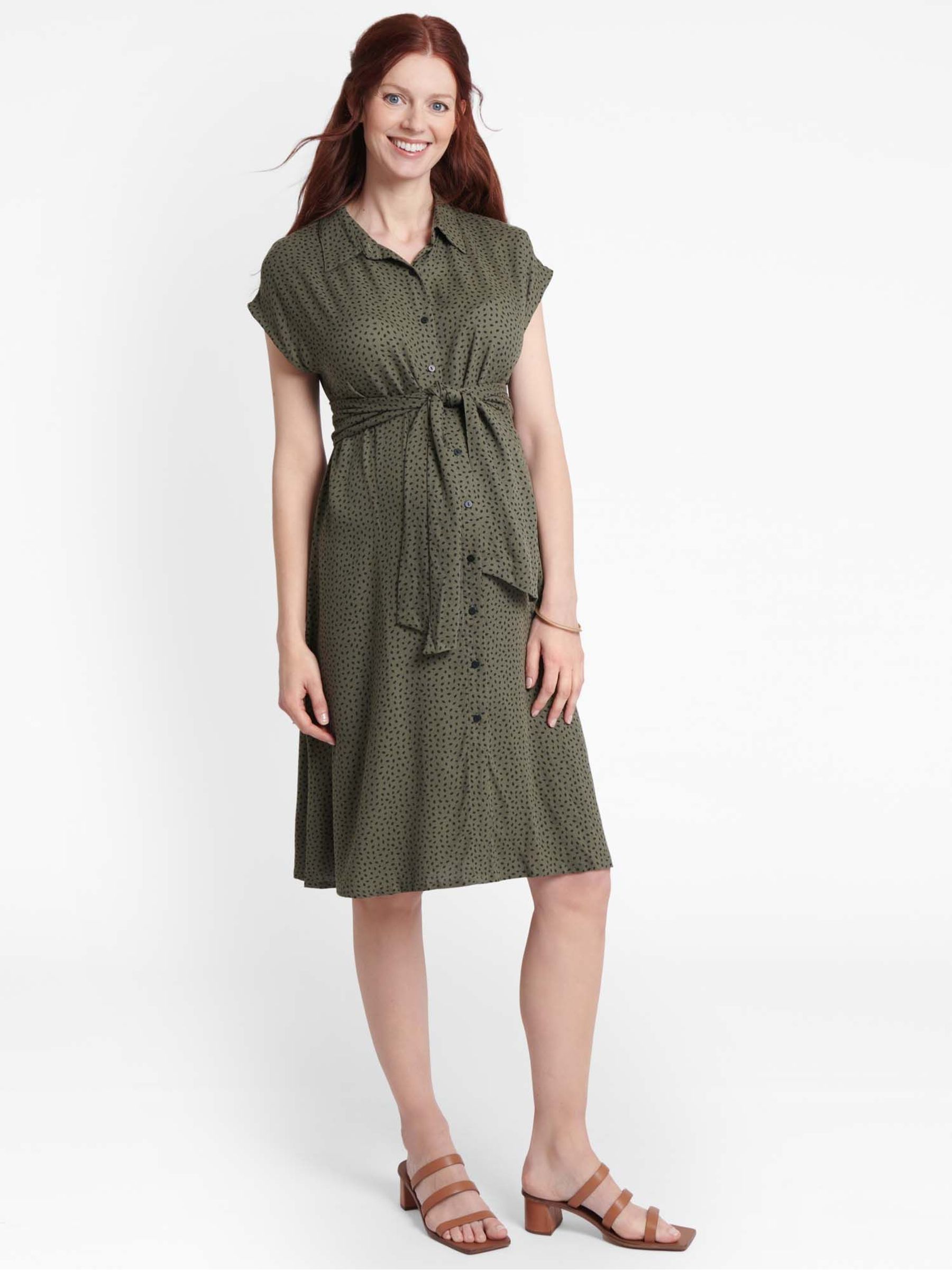 Khaki Pip Print Maternity Shirt Dress With Tie - Image 4 of 6