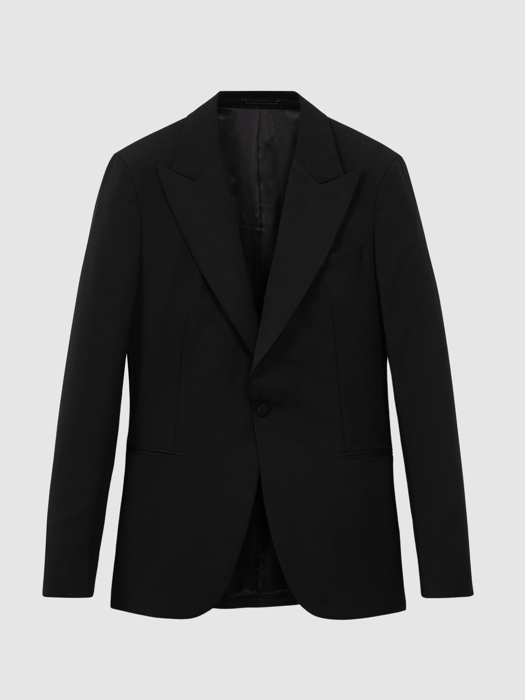 Atelier Wool-Mohair Slim Fit Single Breasted Tuxedo Jacket in Black - Image 2 of 7