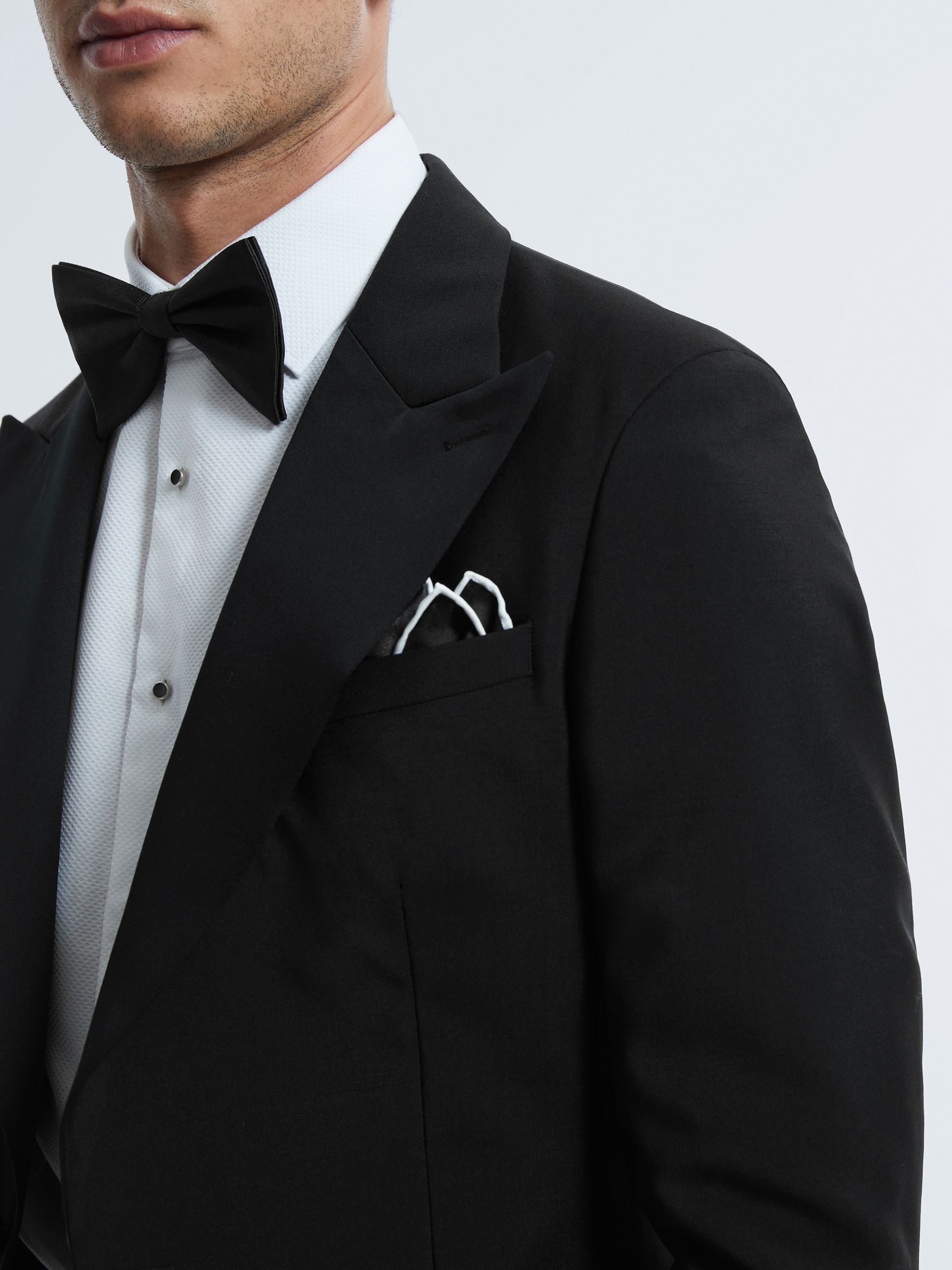 Atelier Wool-Mohair Slim Fit Single Breasted Tuxedo Jacket in Black - Image 4 of 7
