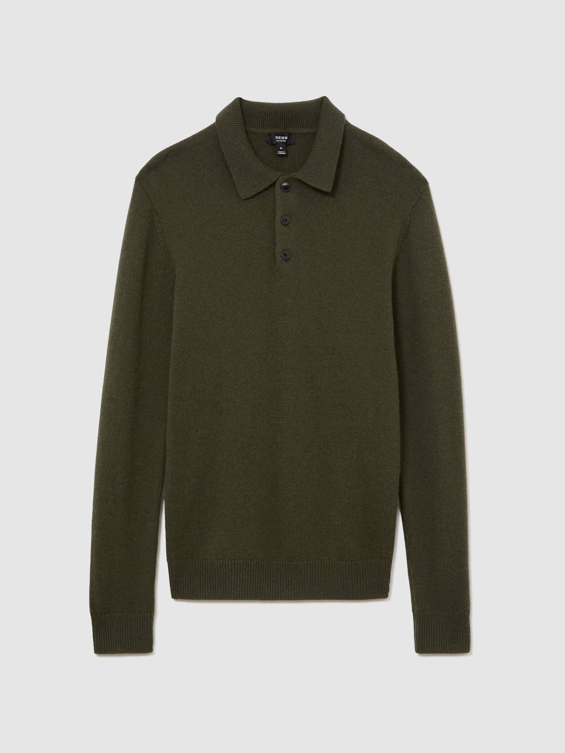 100% Cashmere Half-Button Polo Jumper in Dark Olive - Image 2 of 7 100% Cashmere Half-Button Polo Jumper in Dark Olive - Image 2 of 7